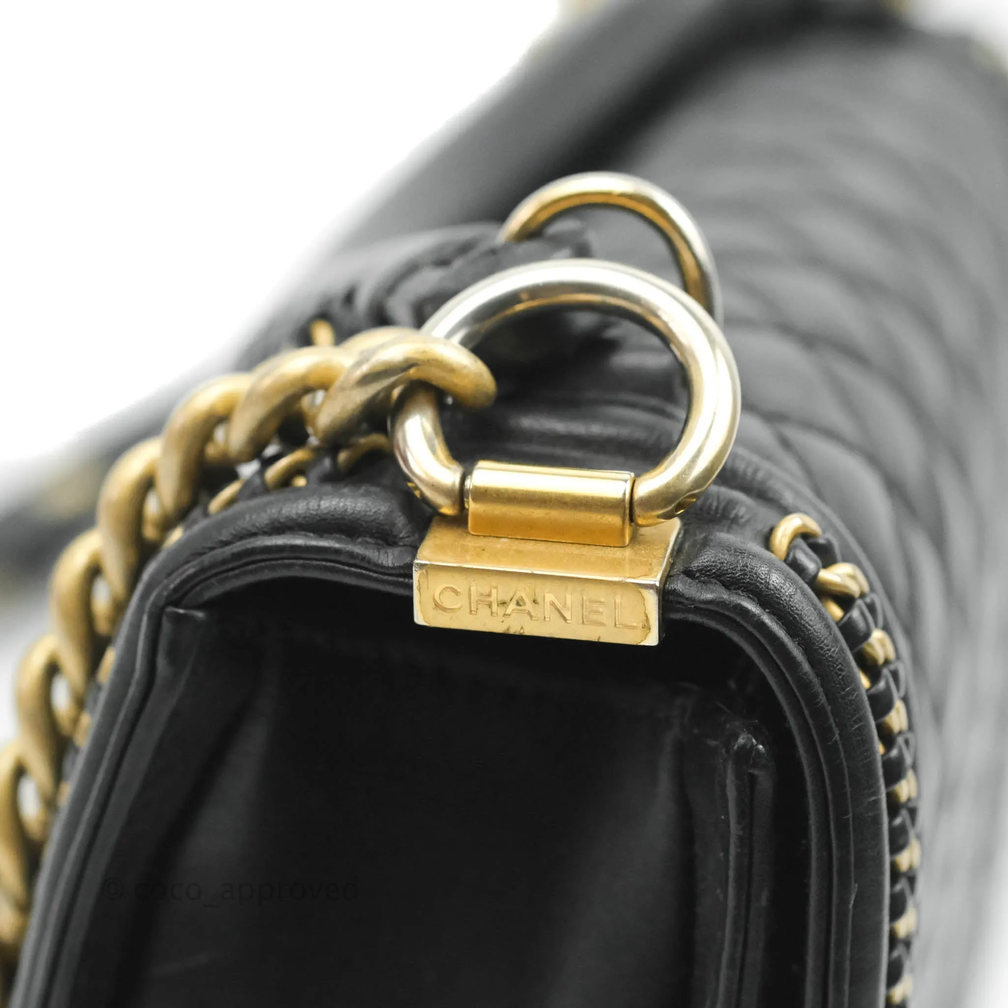 Chanel Quilted Medium Boy With Handle Black Calfskin Aged Gold Hardware
