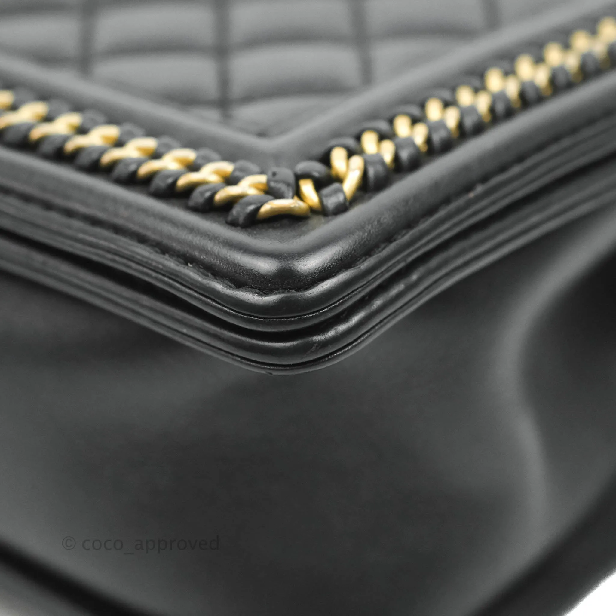 Chanel Quilted Medium Boy With Handle Black Calfskin Aged Gold Hardware