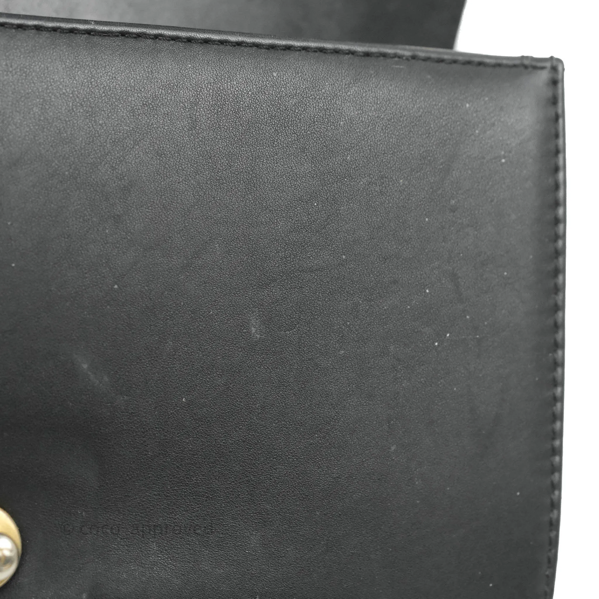 Chanel Quilted Medium Boy With Handle Black Calfskin Aged Gold Hardware