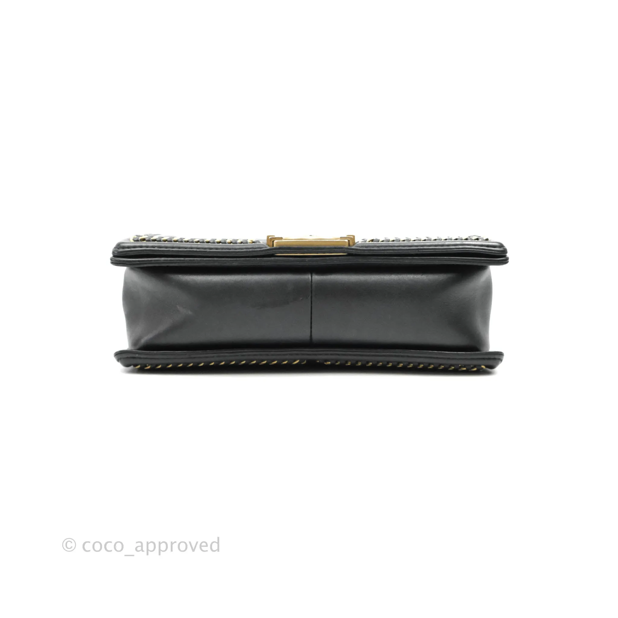 Chanel Quilted Medium Boy With Handle Black Calfskin Aged Gold Hardware