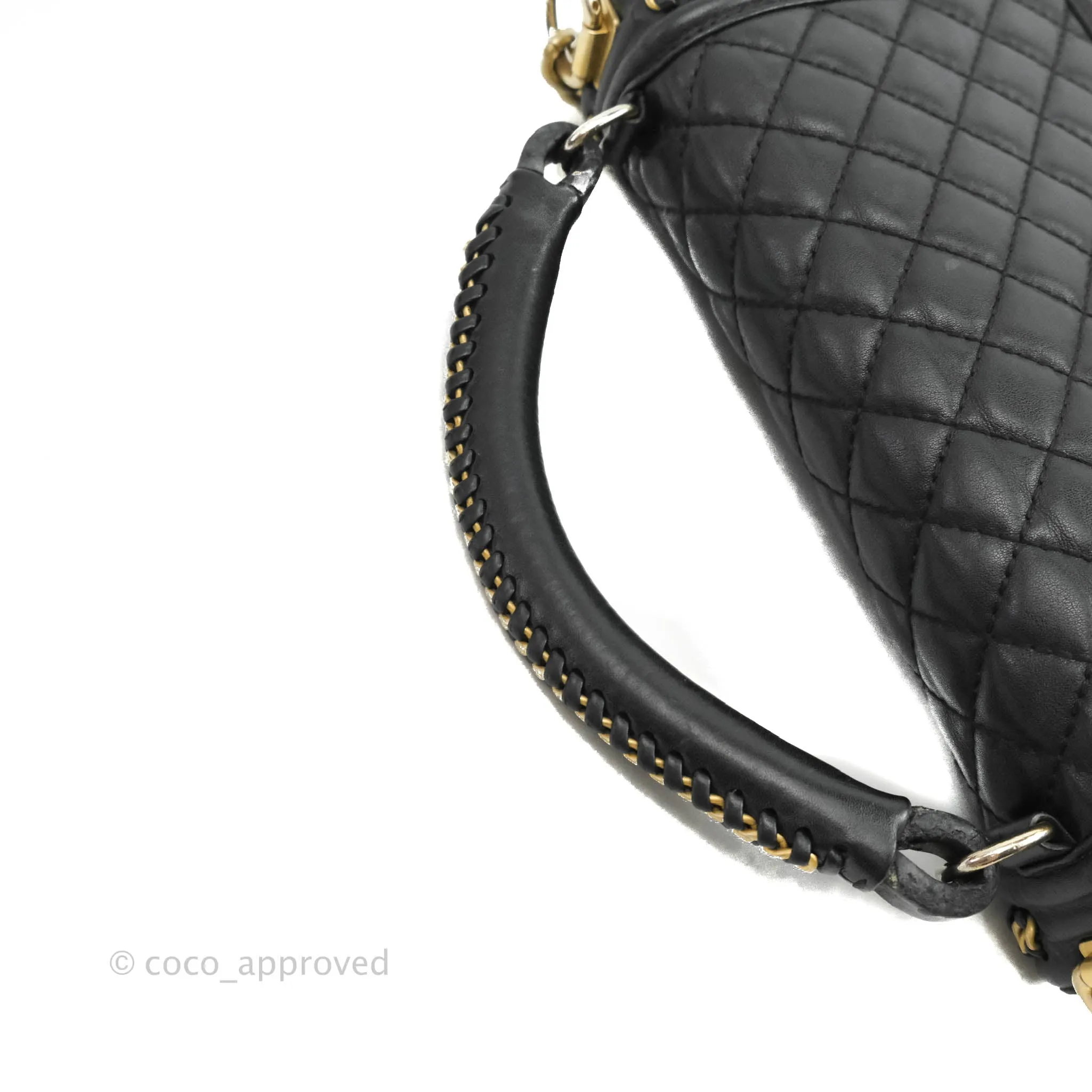 Chanel Quilted Medium Boy With Handle Black Calfskin Aged Gold Hardware