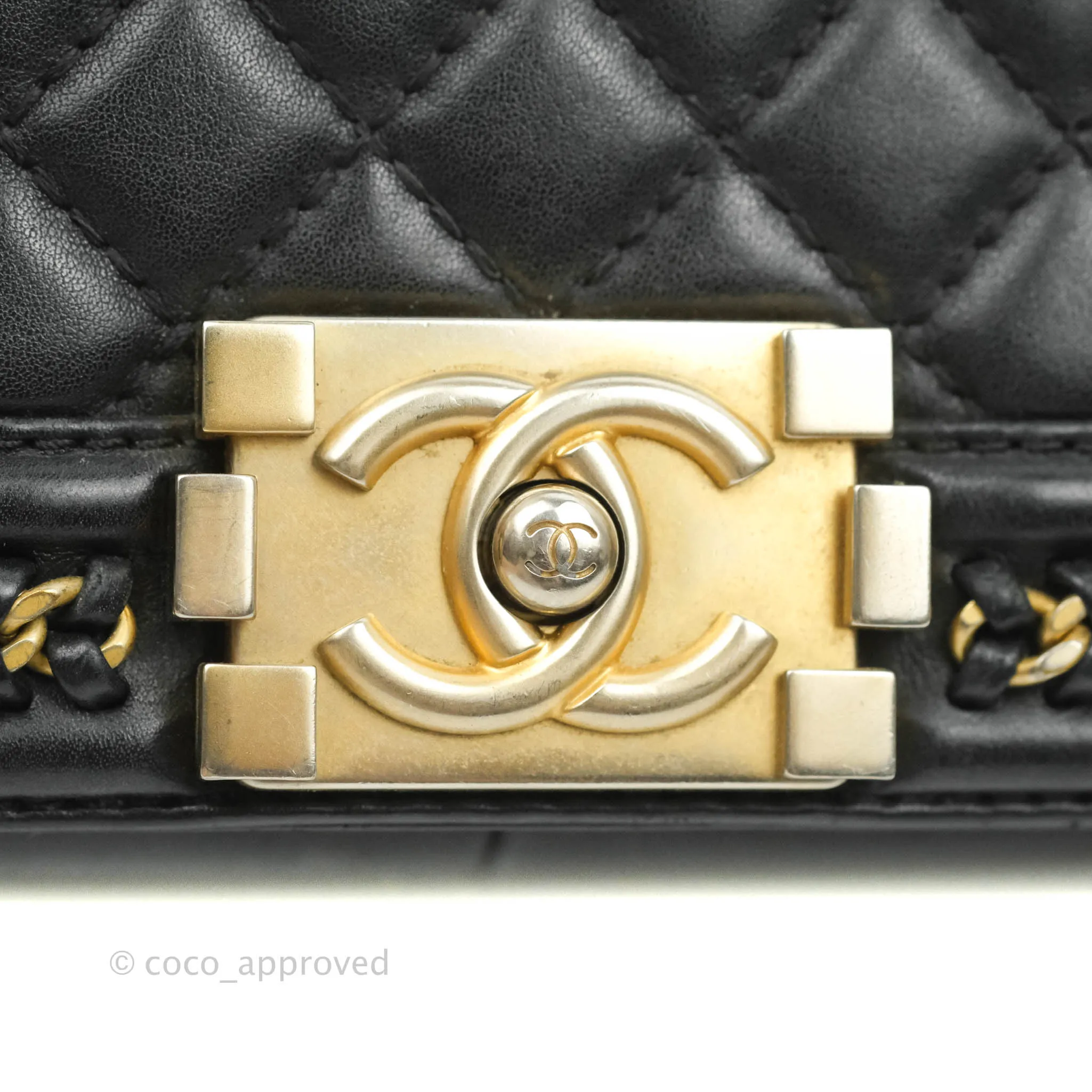 Chanel Quilted Medium Boy With Handle Black Calfskin Aged Gold Hardware