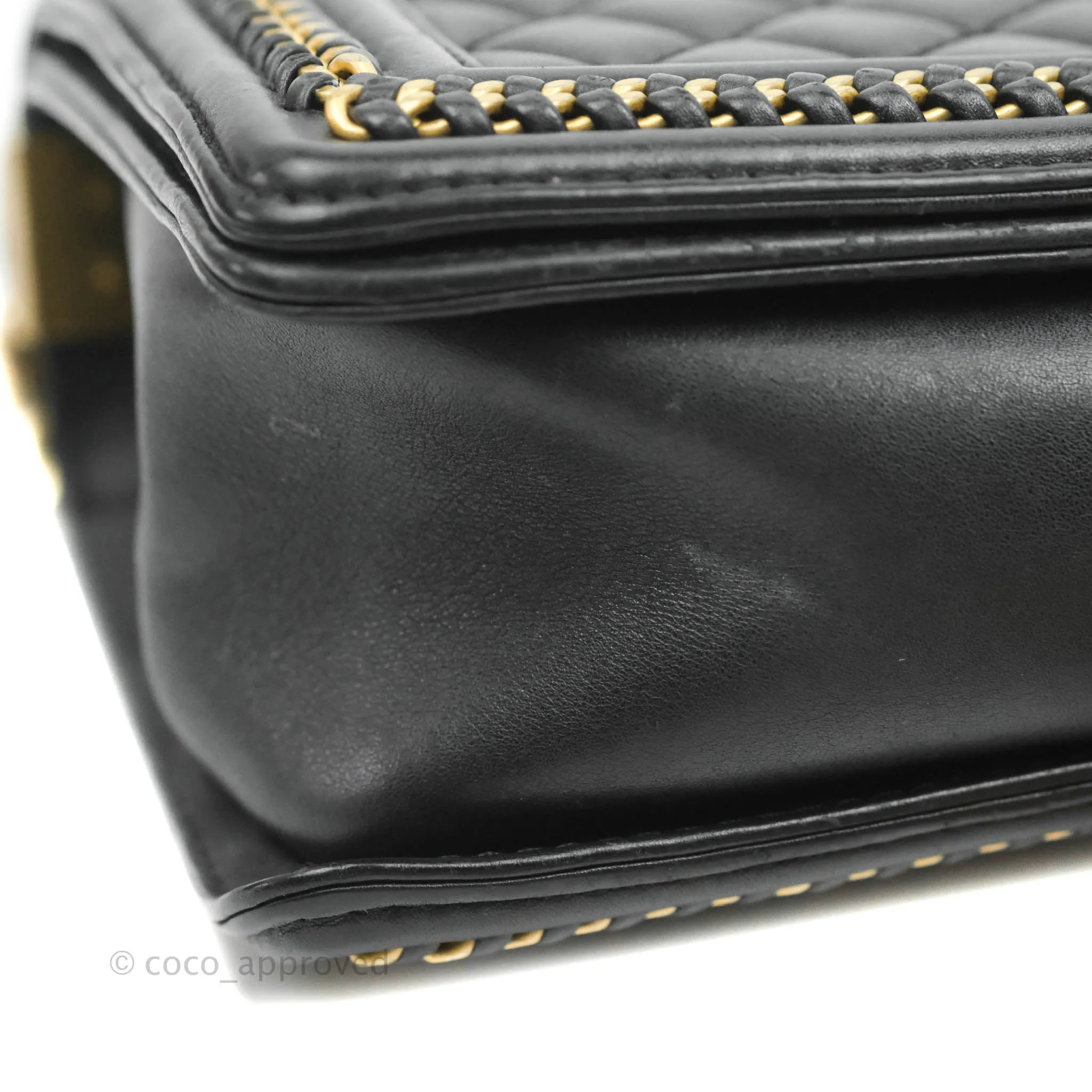 Chanel Quilted Medium Boy With Handle Black Calfskin Aged Gold Hardware