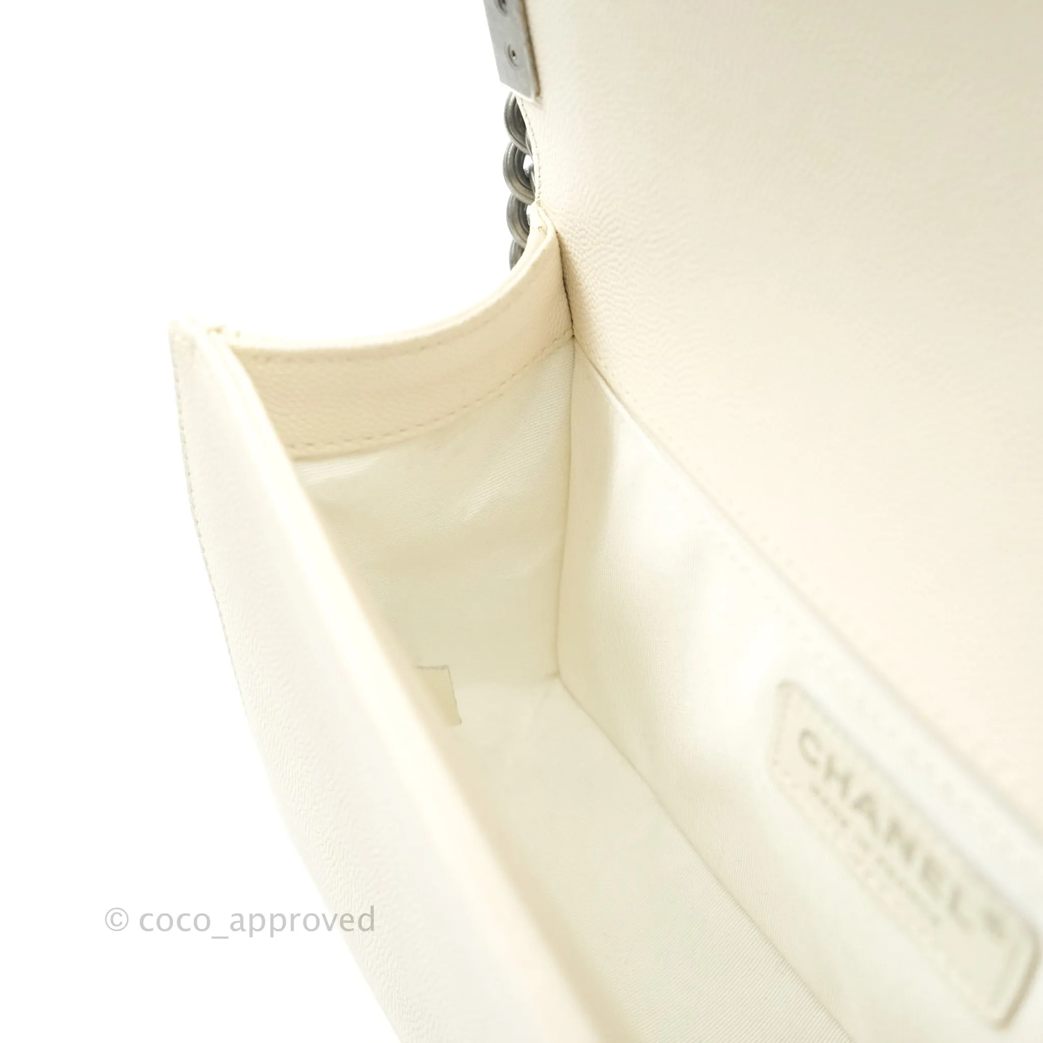 Chanel Quilted Medium Caviar Ivory Boy Flap Ruthenium Hardware