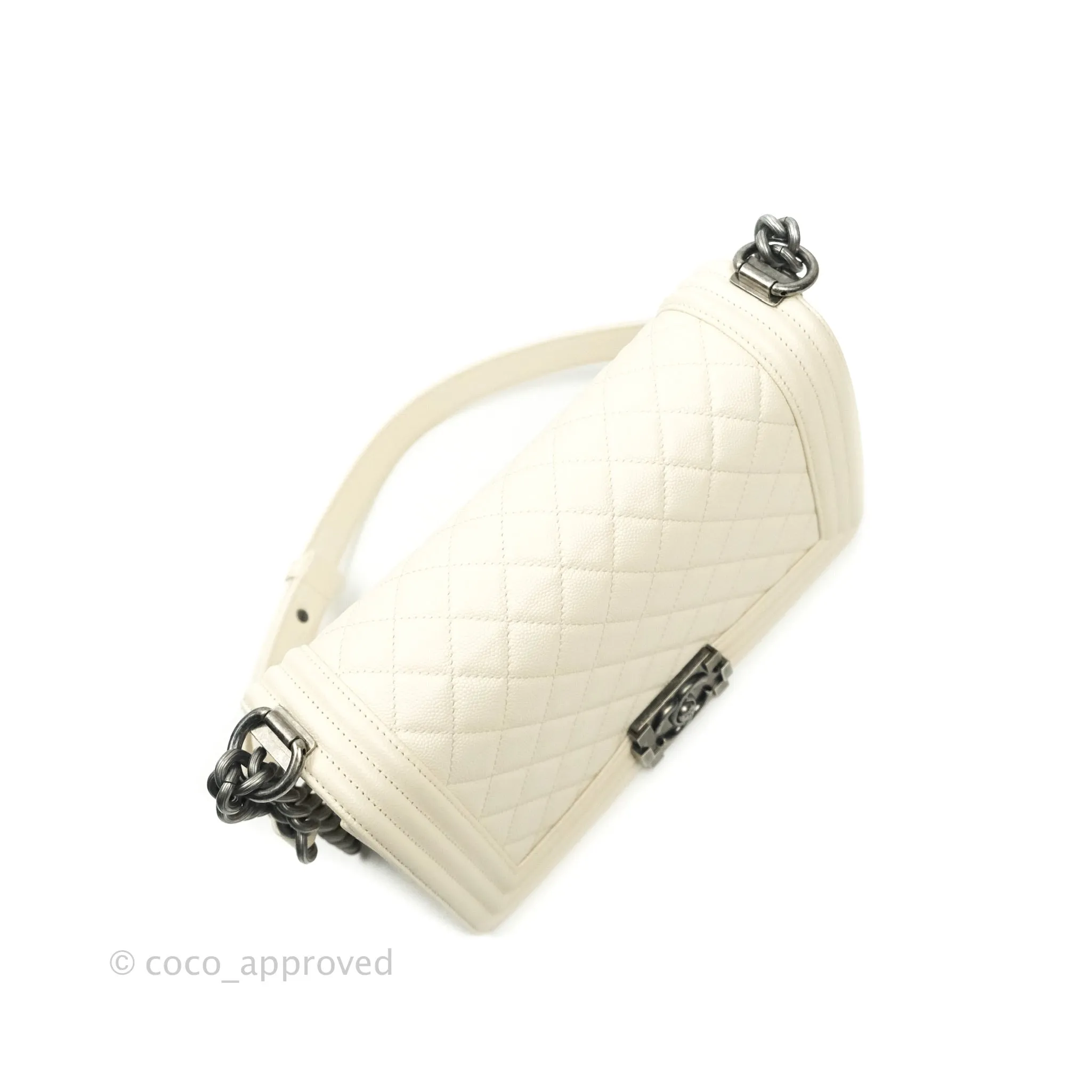 Chanel Quilted Medium Caviar Ivory Boy Flap Ruthenium Hardware