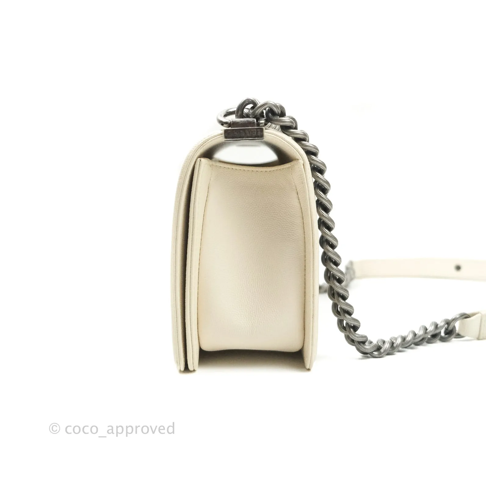 Chanel Quilted Medium Caviar Ivory Boy Flap Ruthenium Hardware