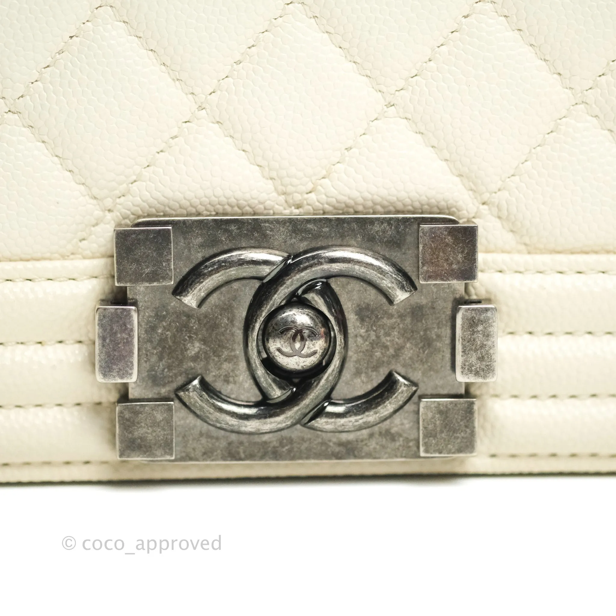 Chanel Quilted Medium Caviar Ivory Boy Flap Ruthenium Hardware