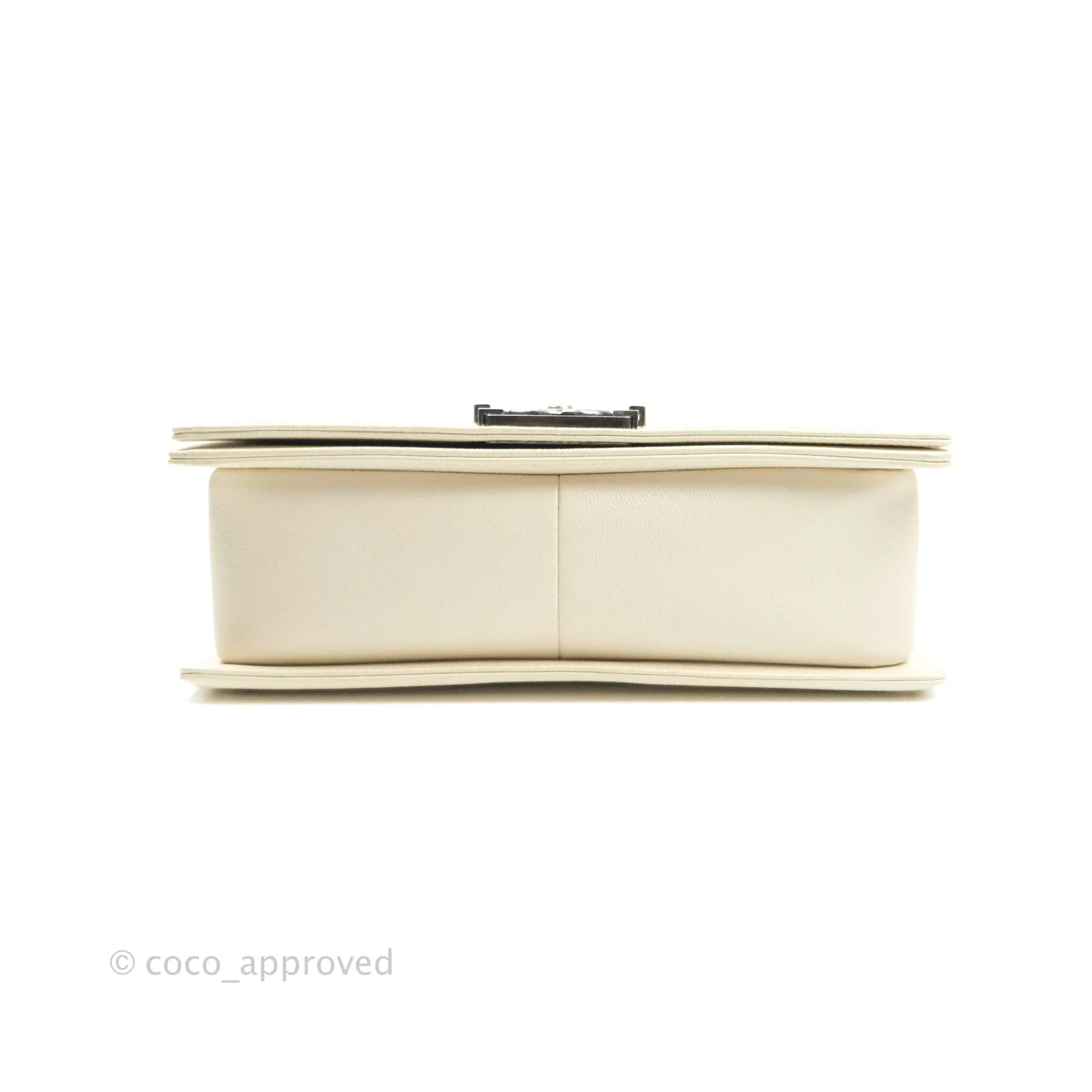 Chanel Quilted Medium Caviar Ivory Boy Flap Ruthenium Hardware