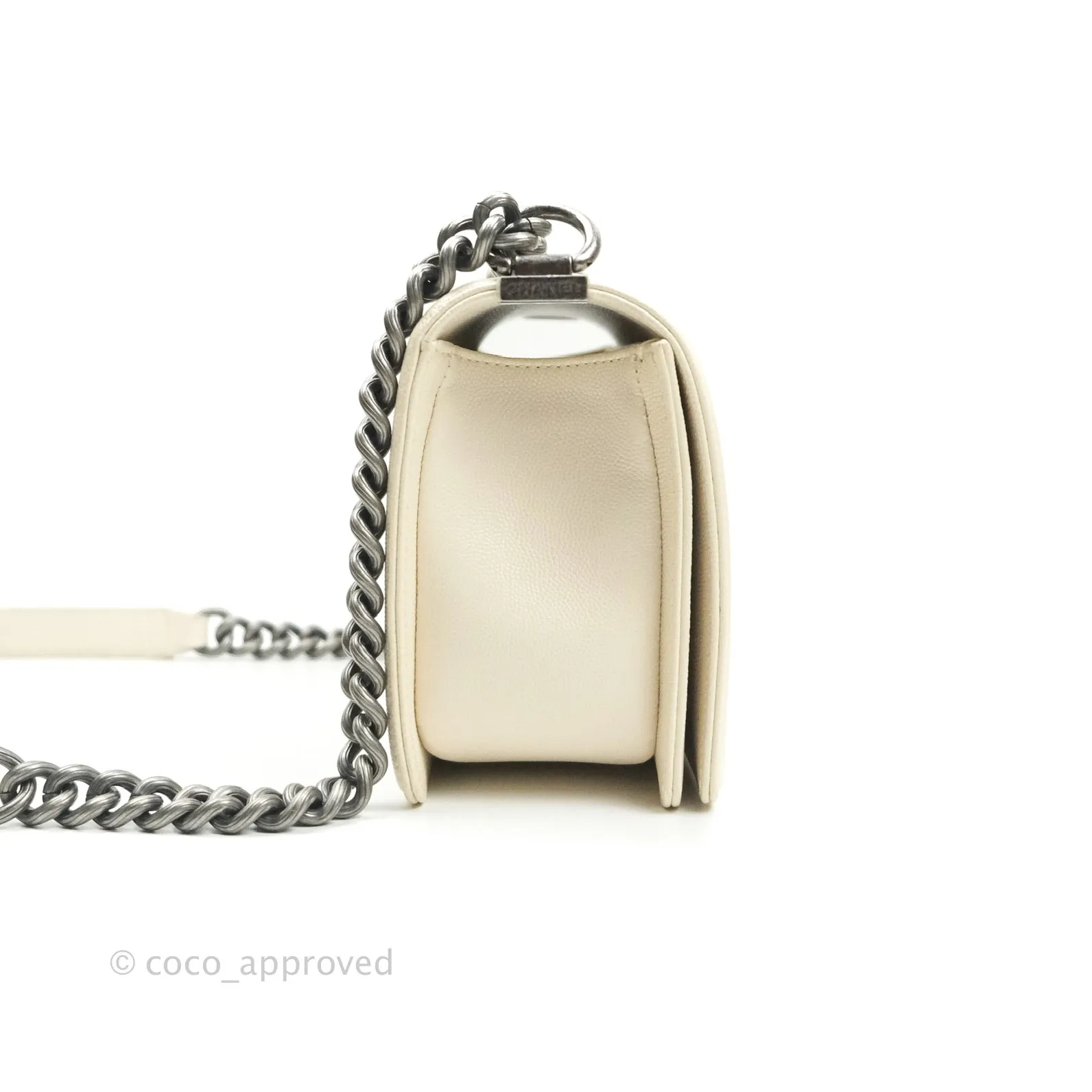 Chanel Quilted Medium Caviar Ivory Boy Flap Ruthenium Hardware