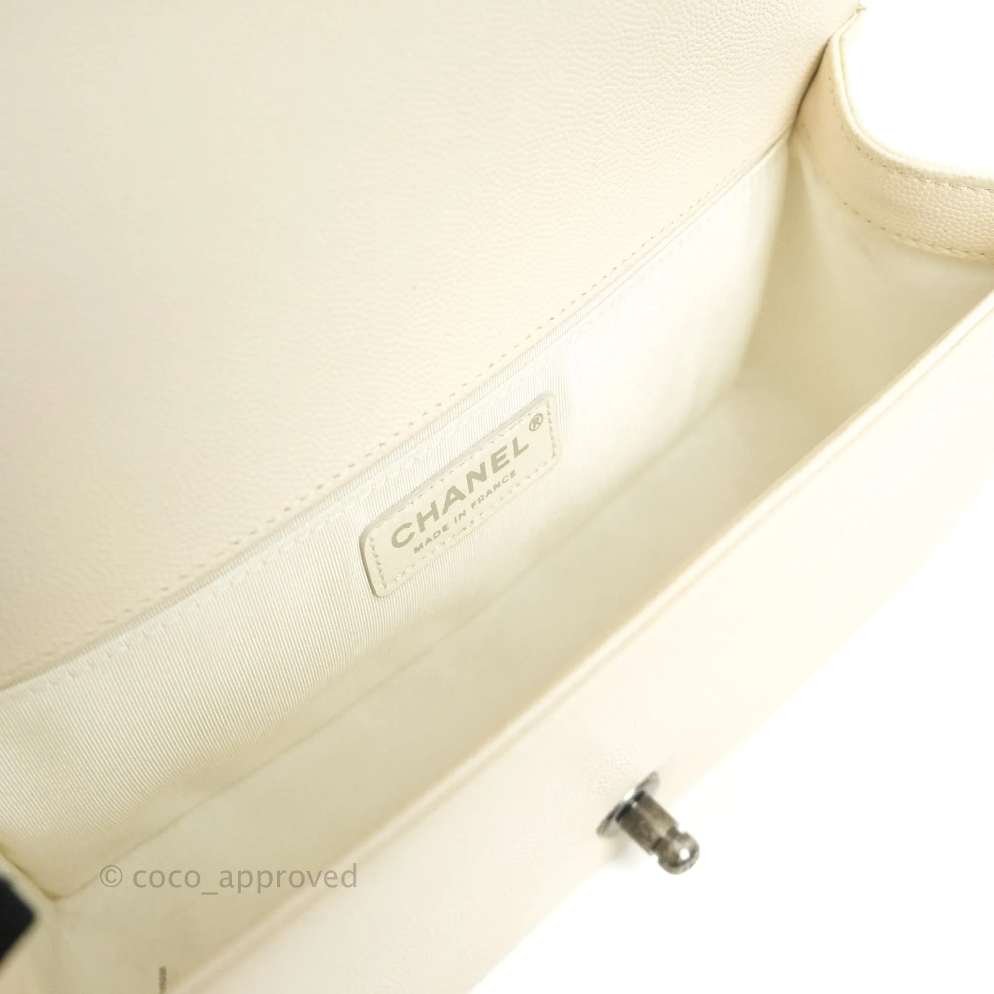 Chanel Quilted Medium Caviar Ivory Boy Flap Ruthenium Hardware