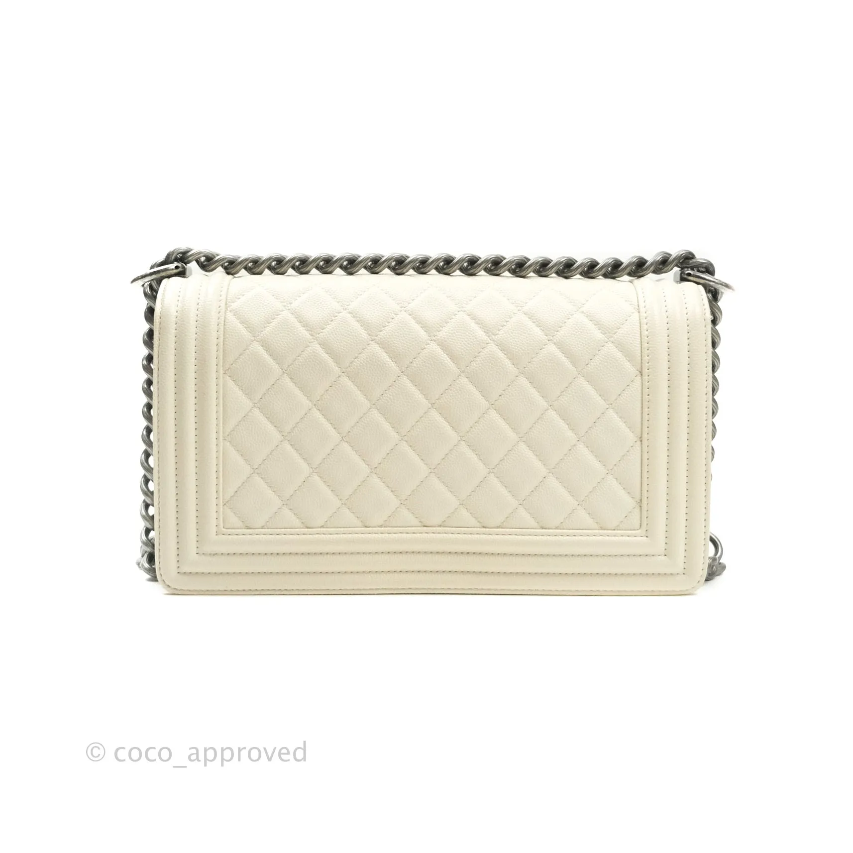 Chanel Quilted Medium Caviar Ivory Boy Flap Ruthenium Hardware