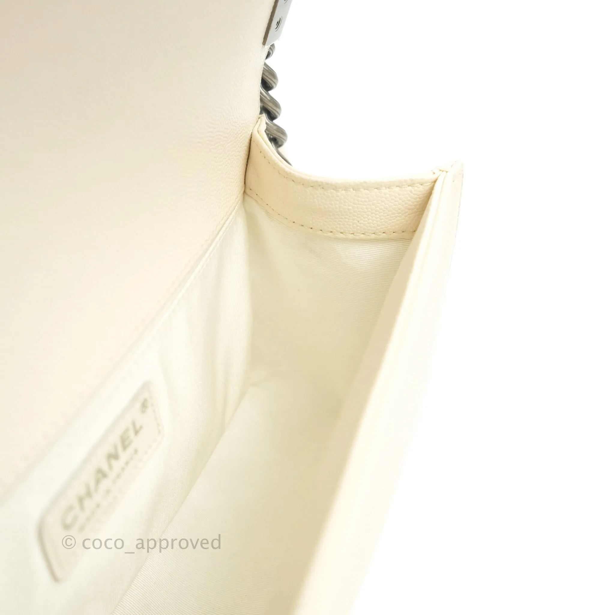 Chanel Quilted Medium Caviar Ivory Boy Flap Ruthenium Hardware