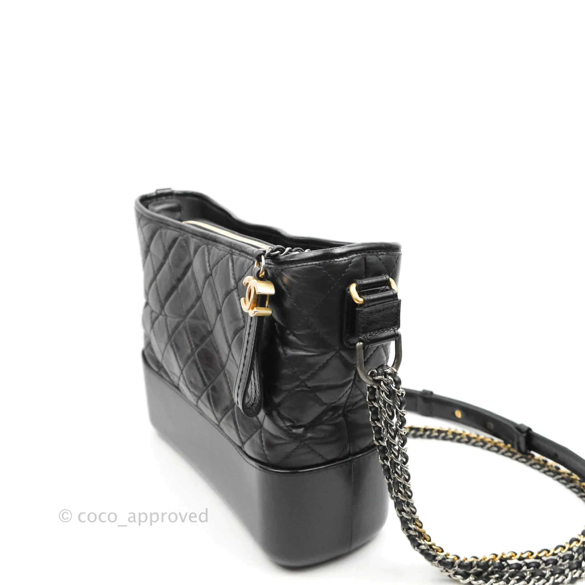 Chanel Quilted Medium Gabrielle Hobo Black Aged Calfskin Mixed Hardware