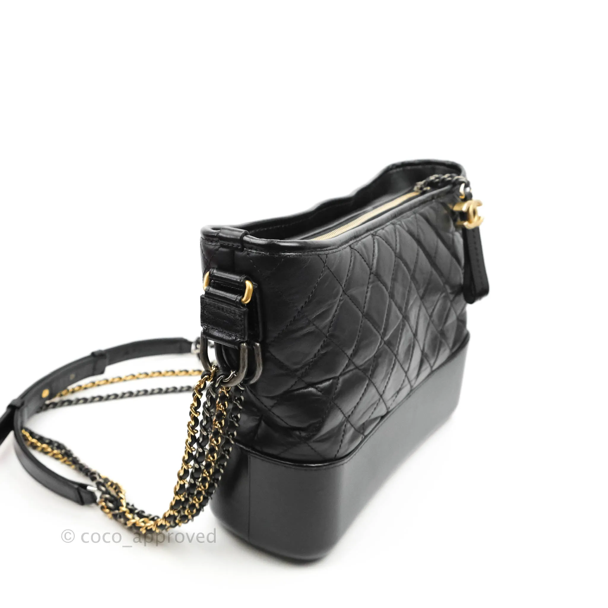 Chanel Quilted Medium Gabrielle Hobo Black Aged Calfskin Mixed Hardware