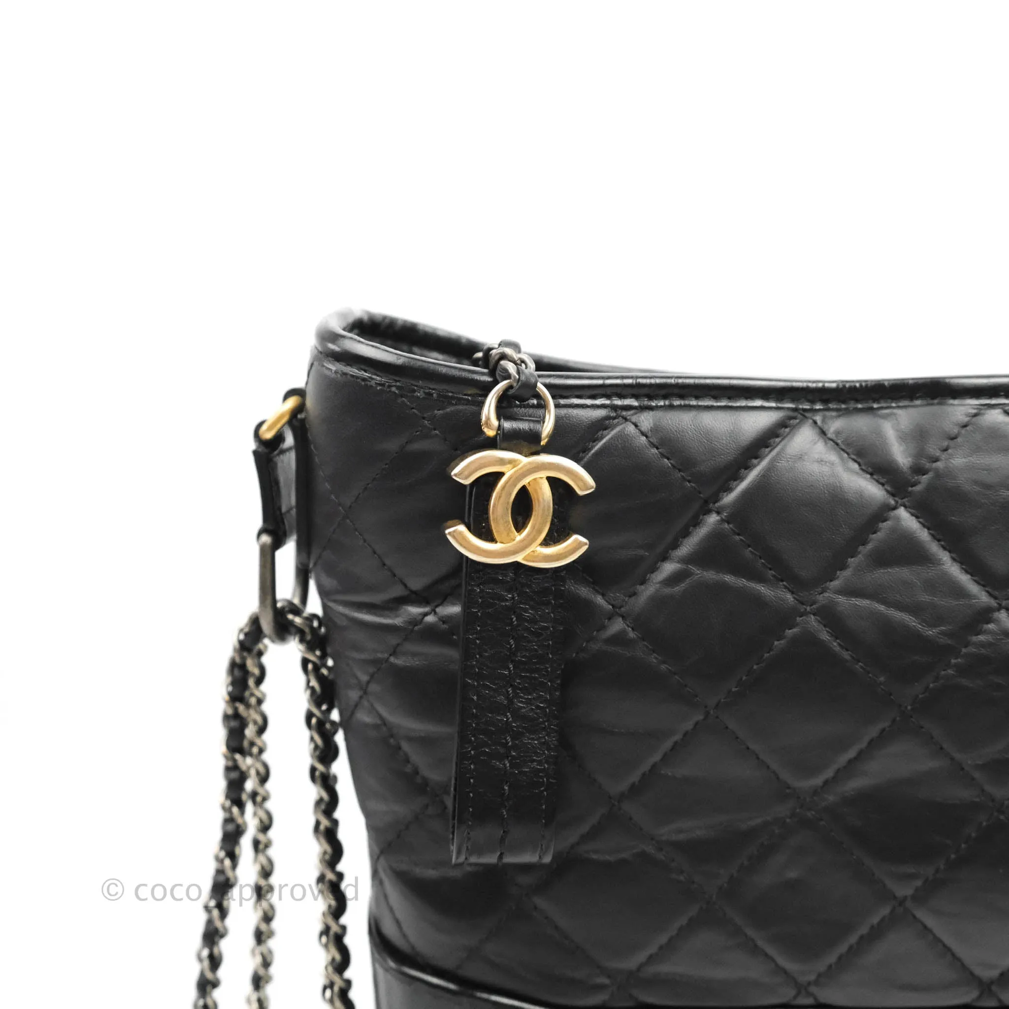 Chanel Quilted Medium Gabrielle Hobo Black Aged Calfskin Mixed Hardware