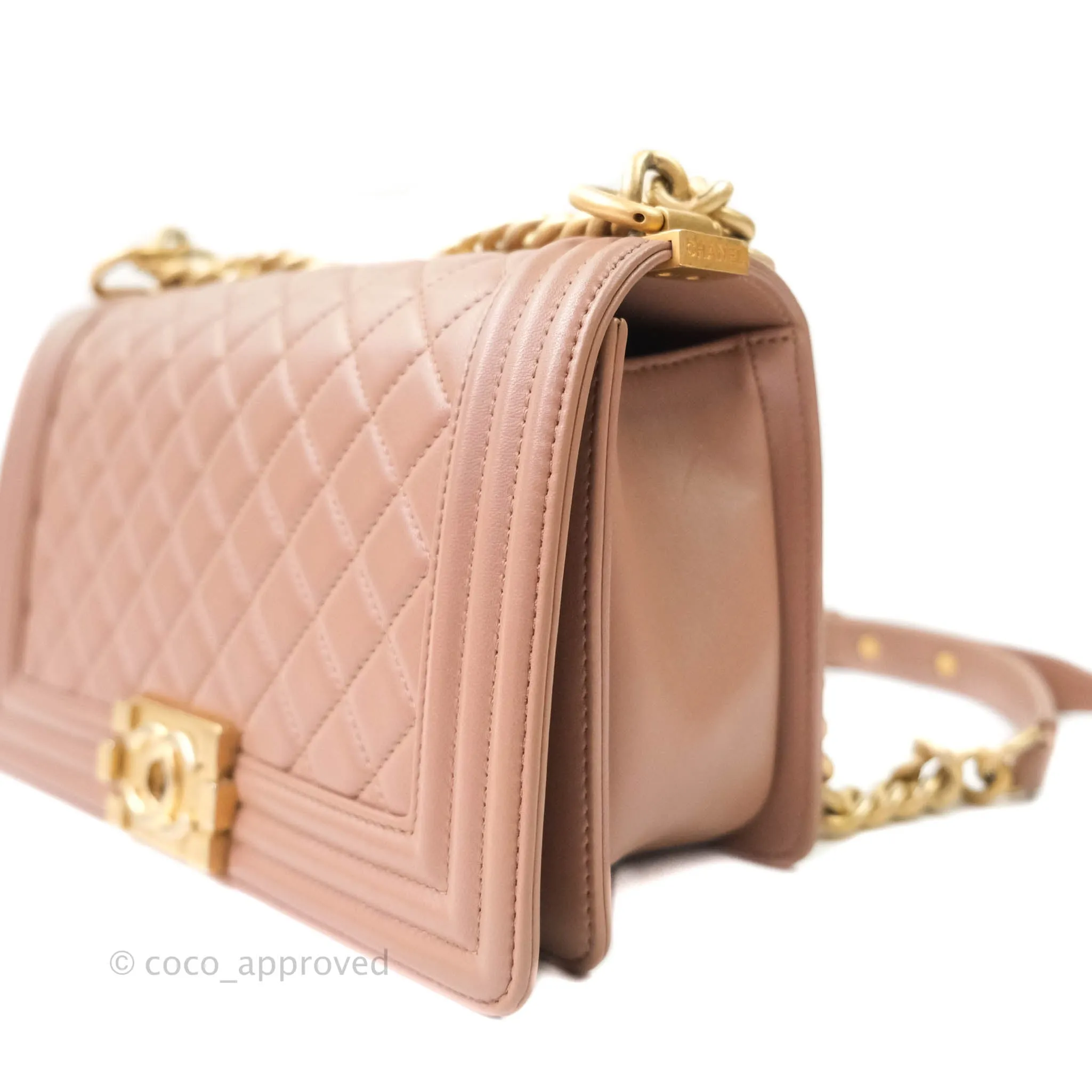 Chanel Quilted Medium Lambskin Boy Flap Pink Aged Gold Hardware