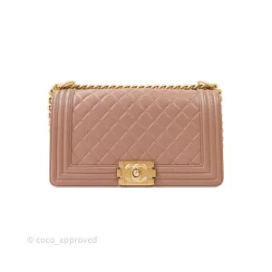 Chanel Quilted Medium Lambskin Boy Flap Pink Aged Gold Hardware