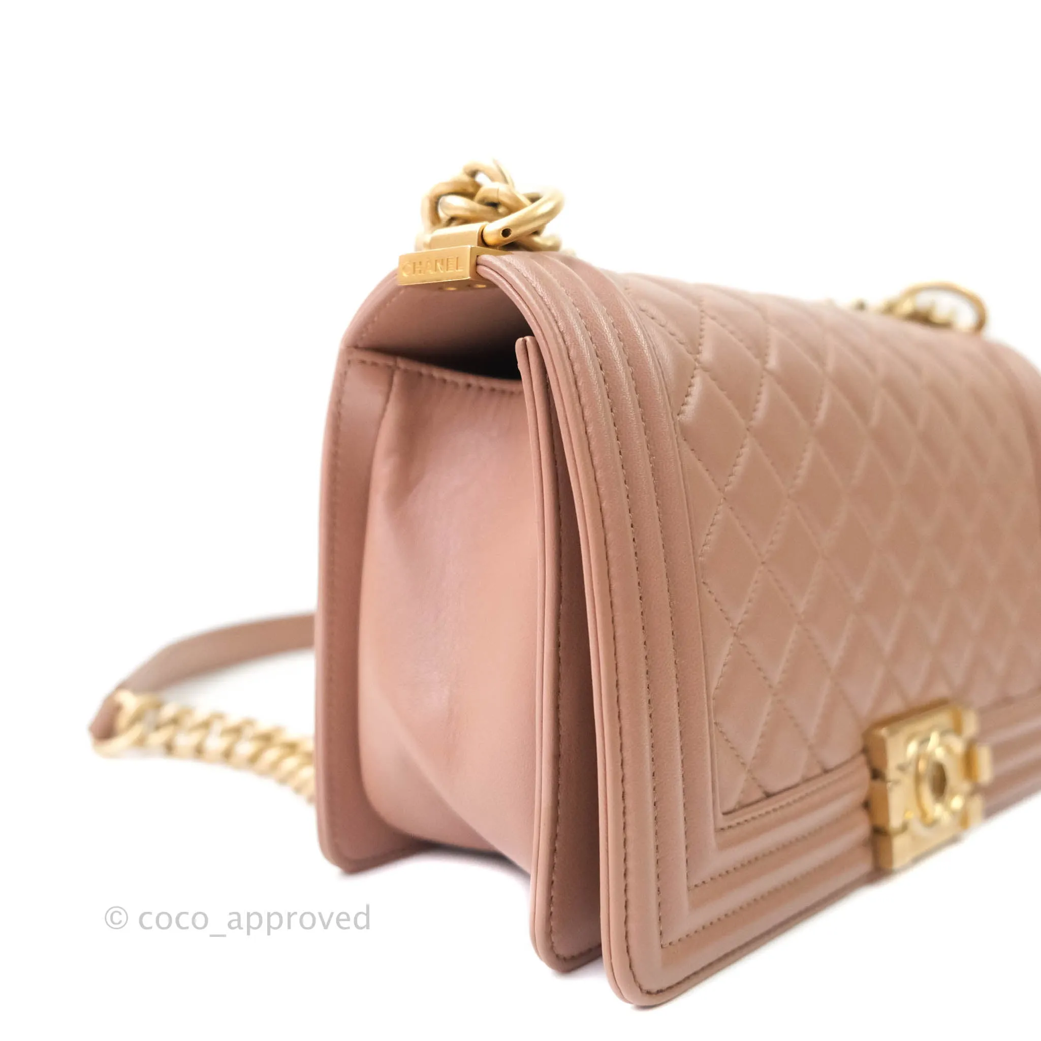 Chanel Quilted Medium Lambskin Boy Flap Pink Aged Gold Hardware