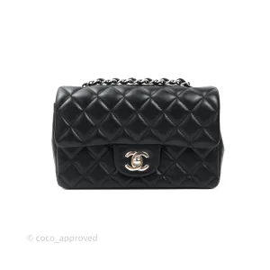 Chanel Quilted Mini Rectangular Black Lambskin Silver Hardware