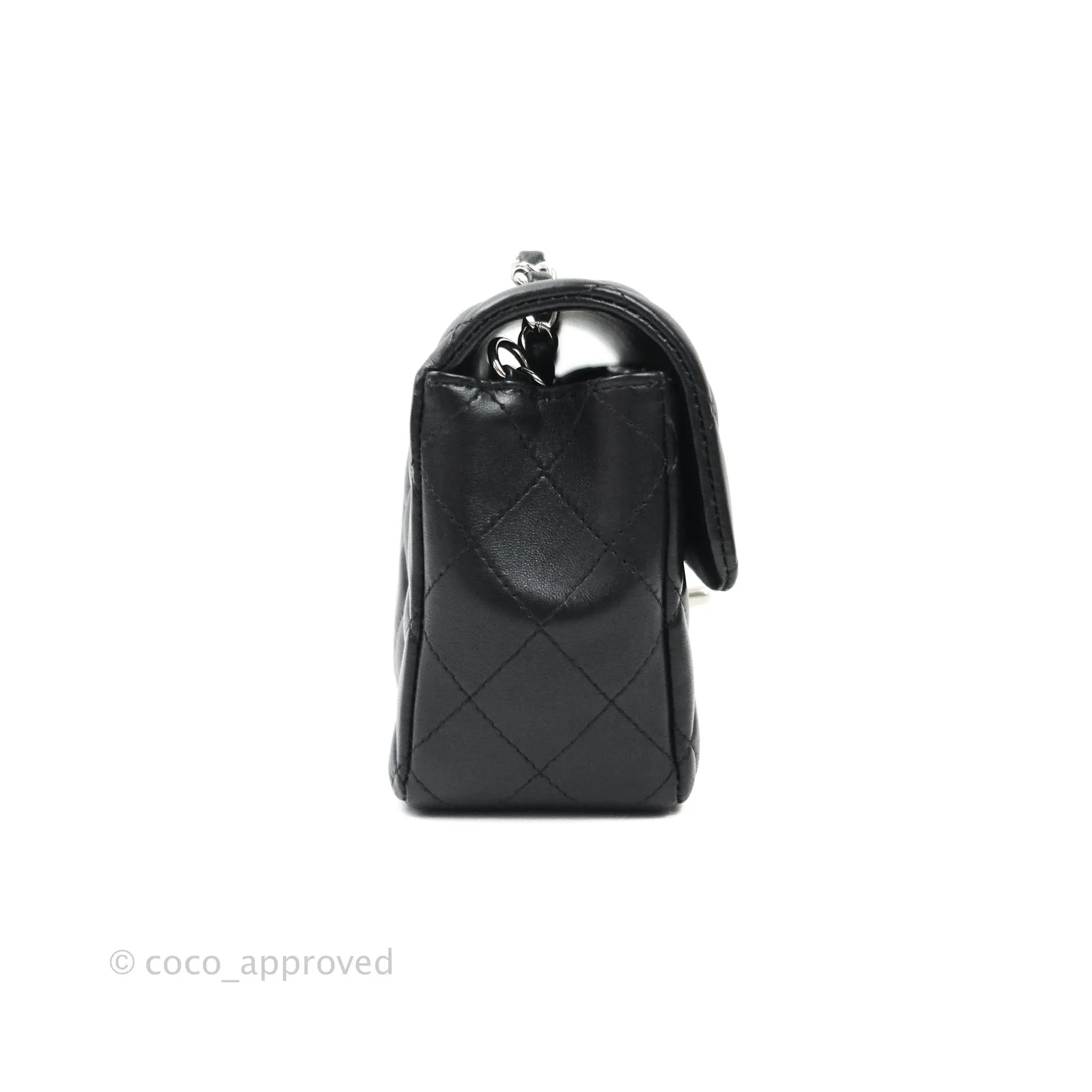 Chanel Quilted Mini Rectangular Black Lambskin Silver Hardware