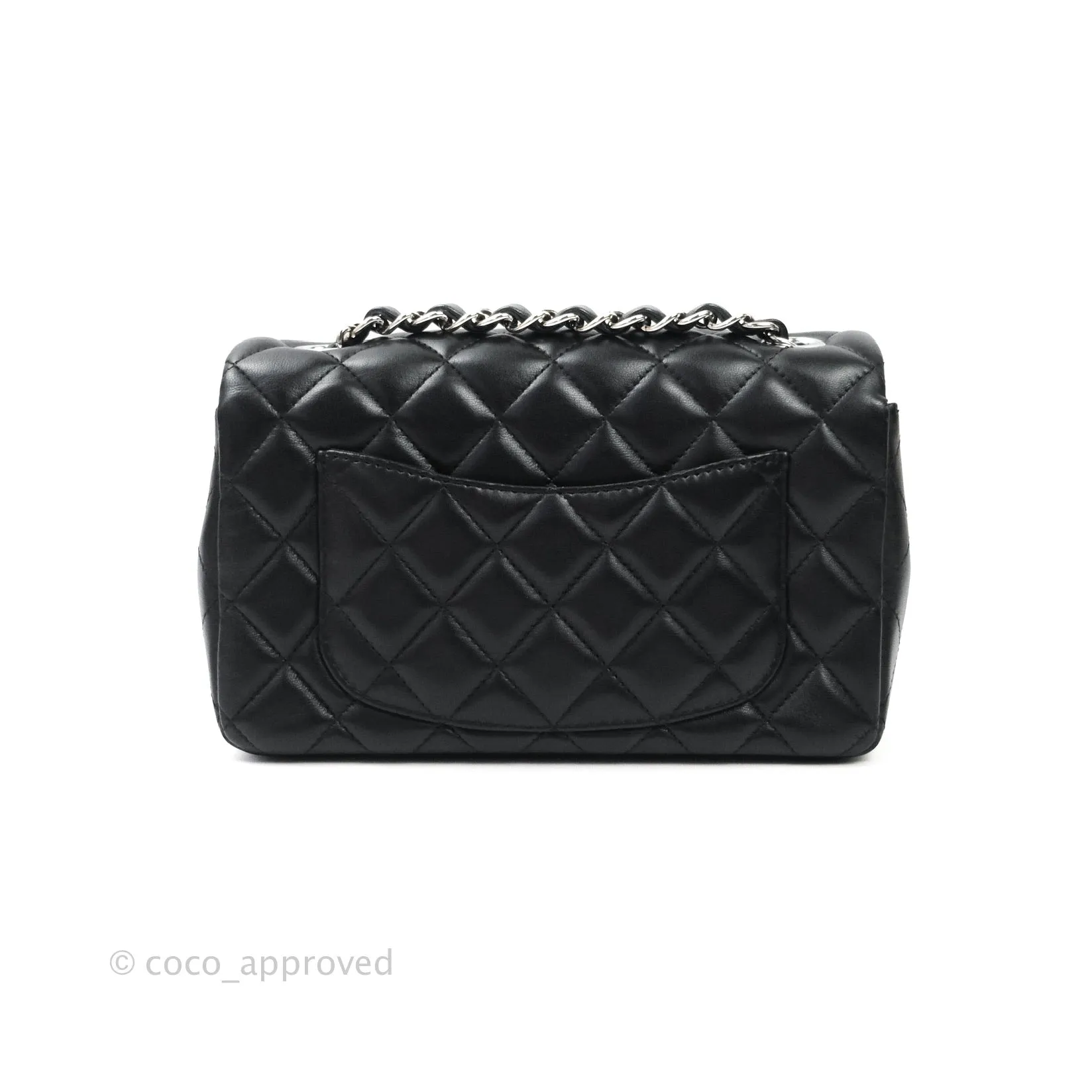 Chanel Quilted Mini Rectangular Black Lambskin Silver Hardware