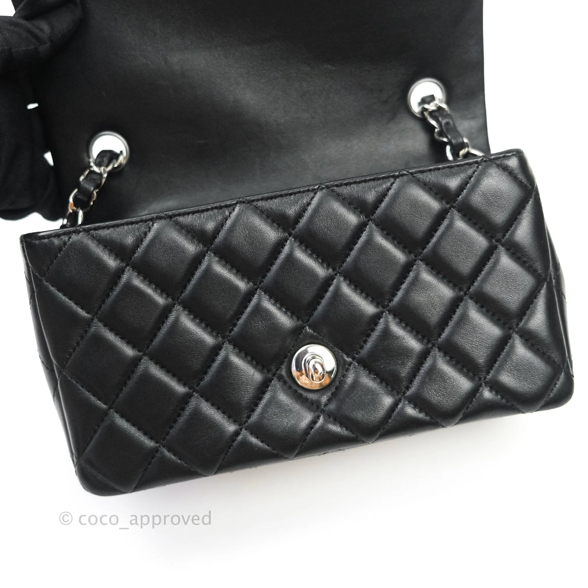 Chanel Quilted Mini Rectangular Black Lambskin Silver Hardware