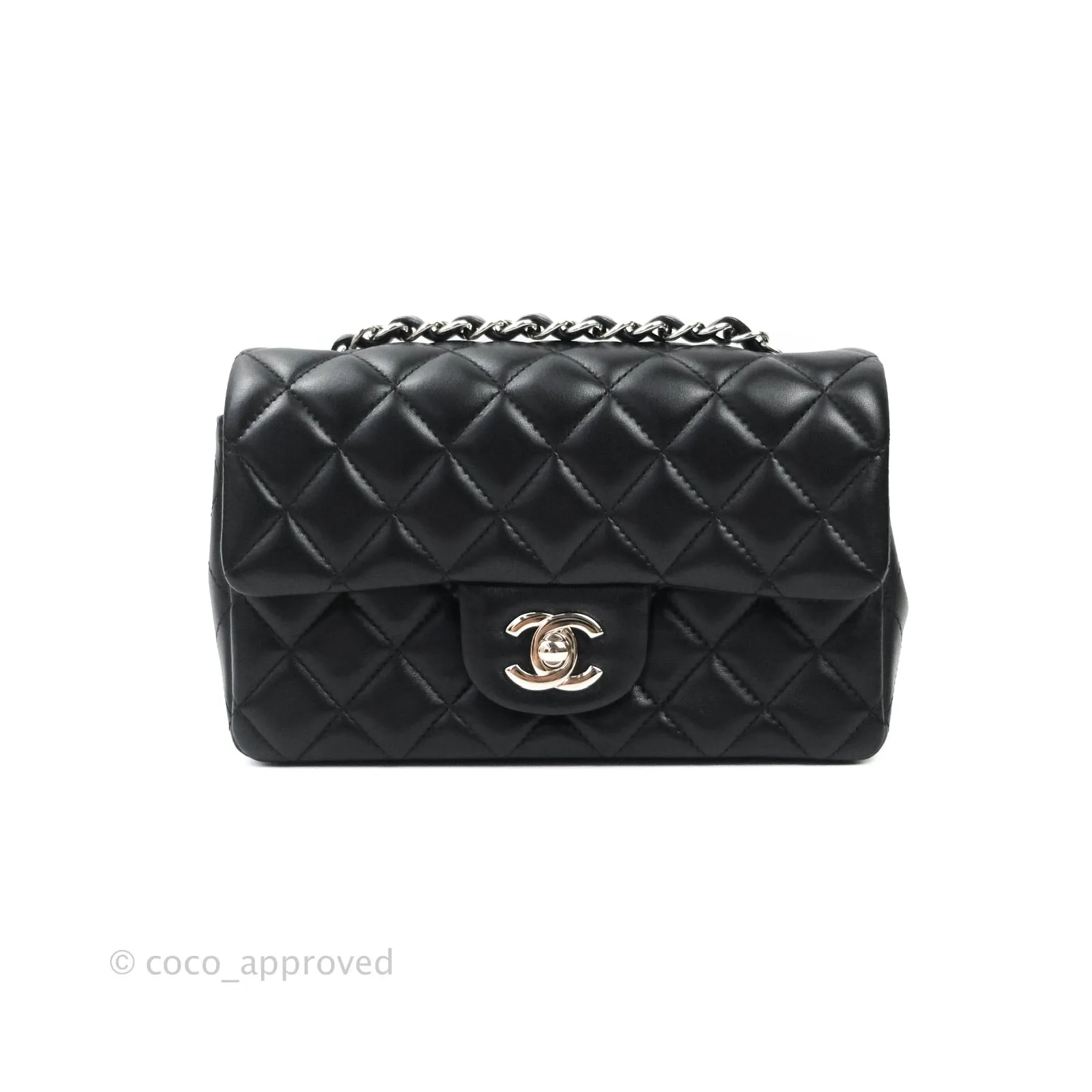 Chanel Quilted Mini Rectangular Black Lambskin Silver Hardware