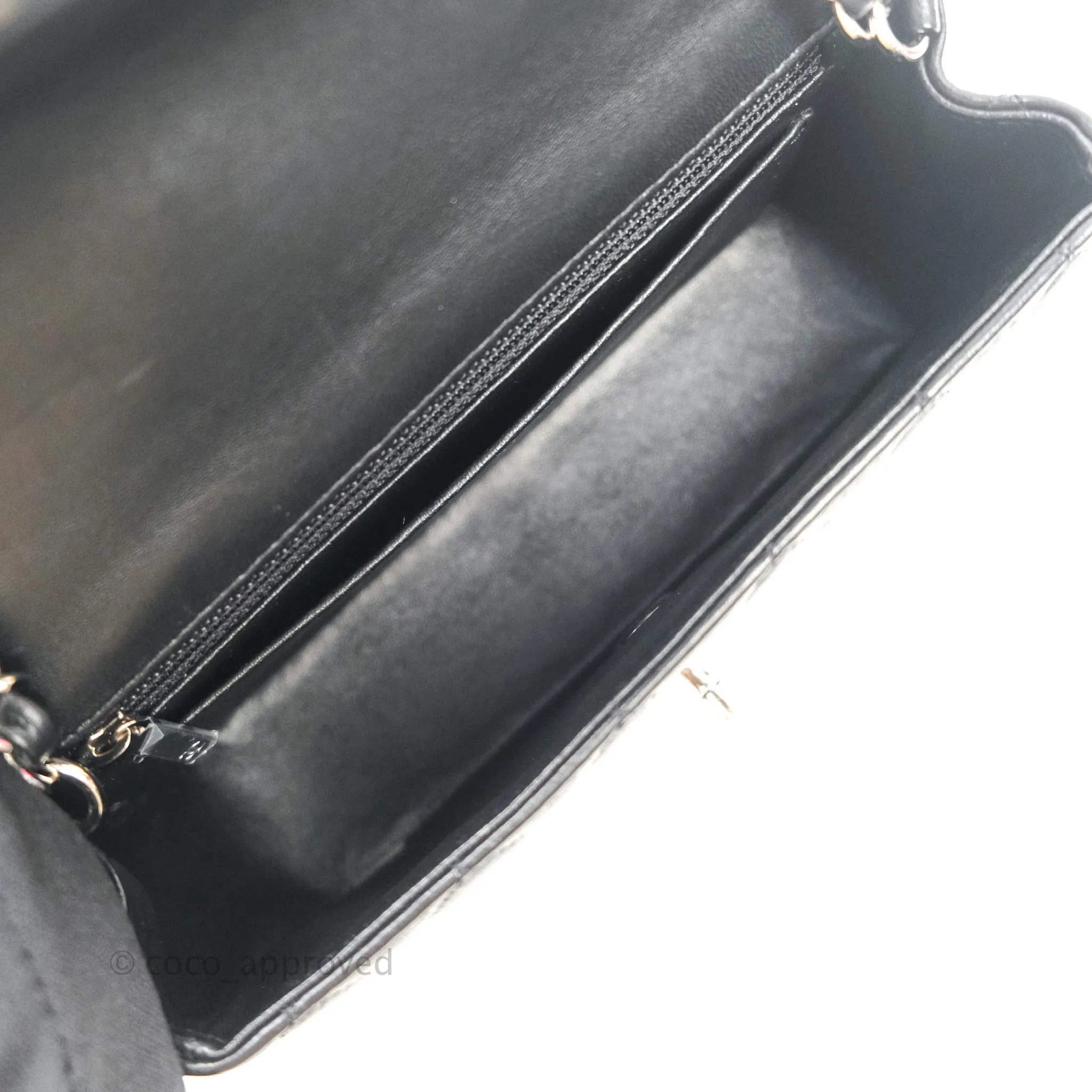 Chanel Quilted Mini Rectangular Black Lambskin Silver Hardware