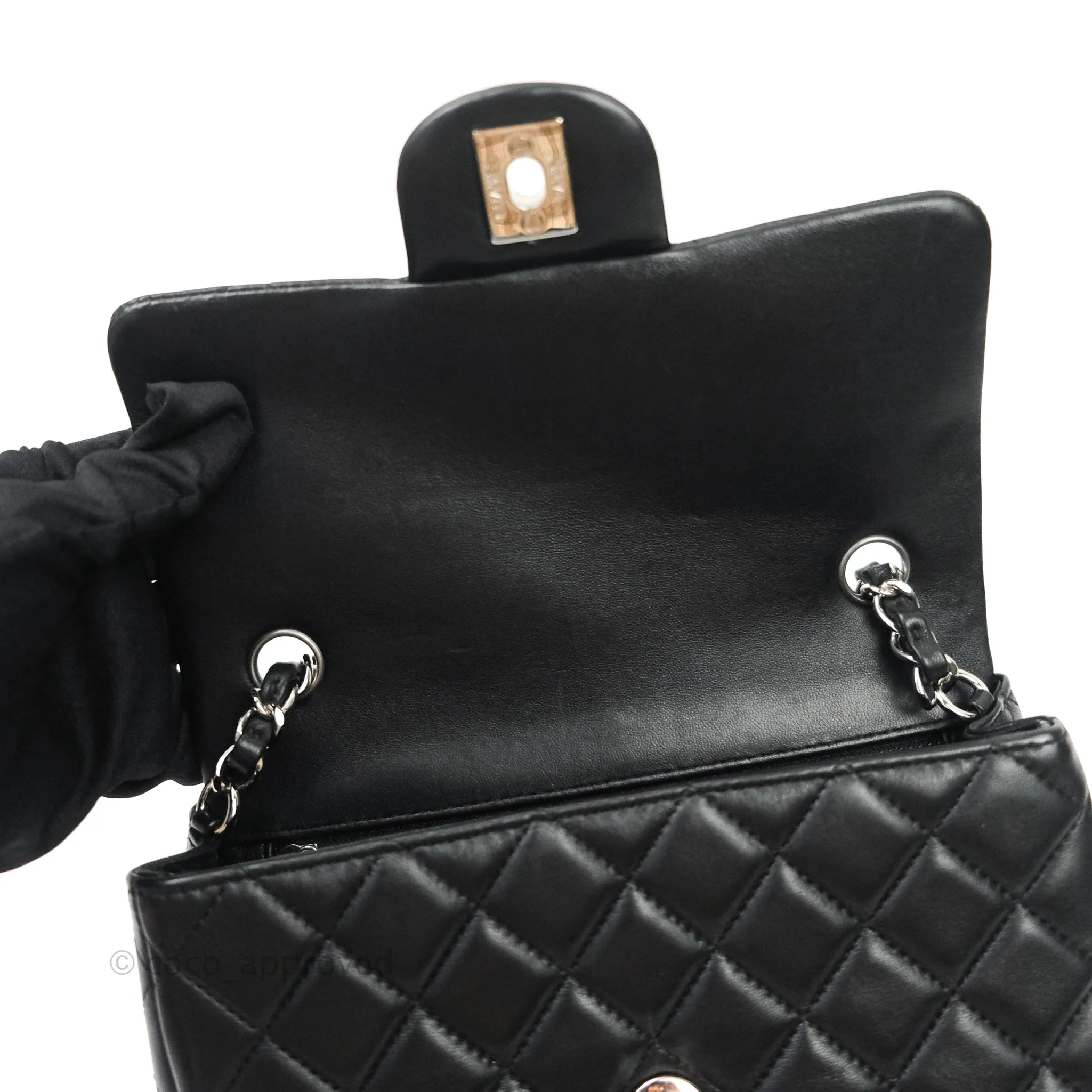 Chanel Quilted Mini Rectangular Black Lambskin Silver Hardware