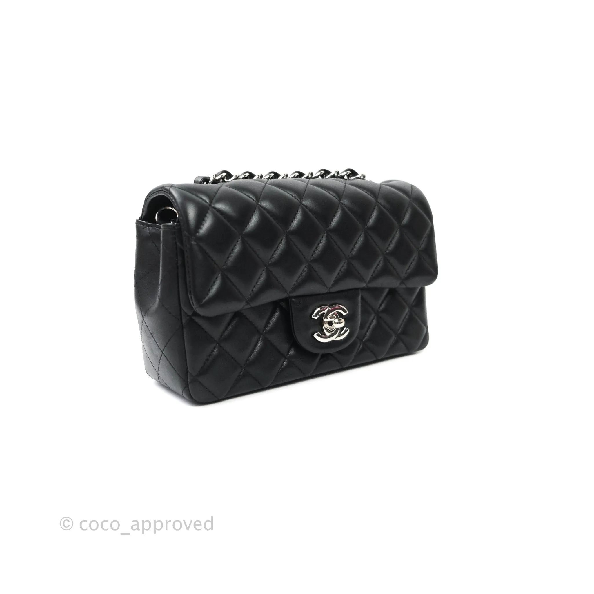 Chanel Quilted Mini Rectangular Black Lambskin Silver Hardware