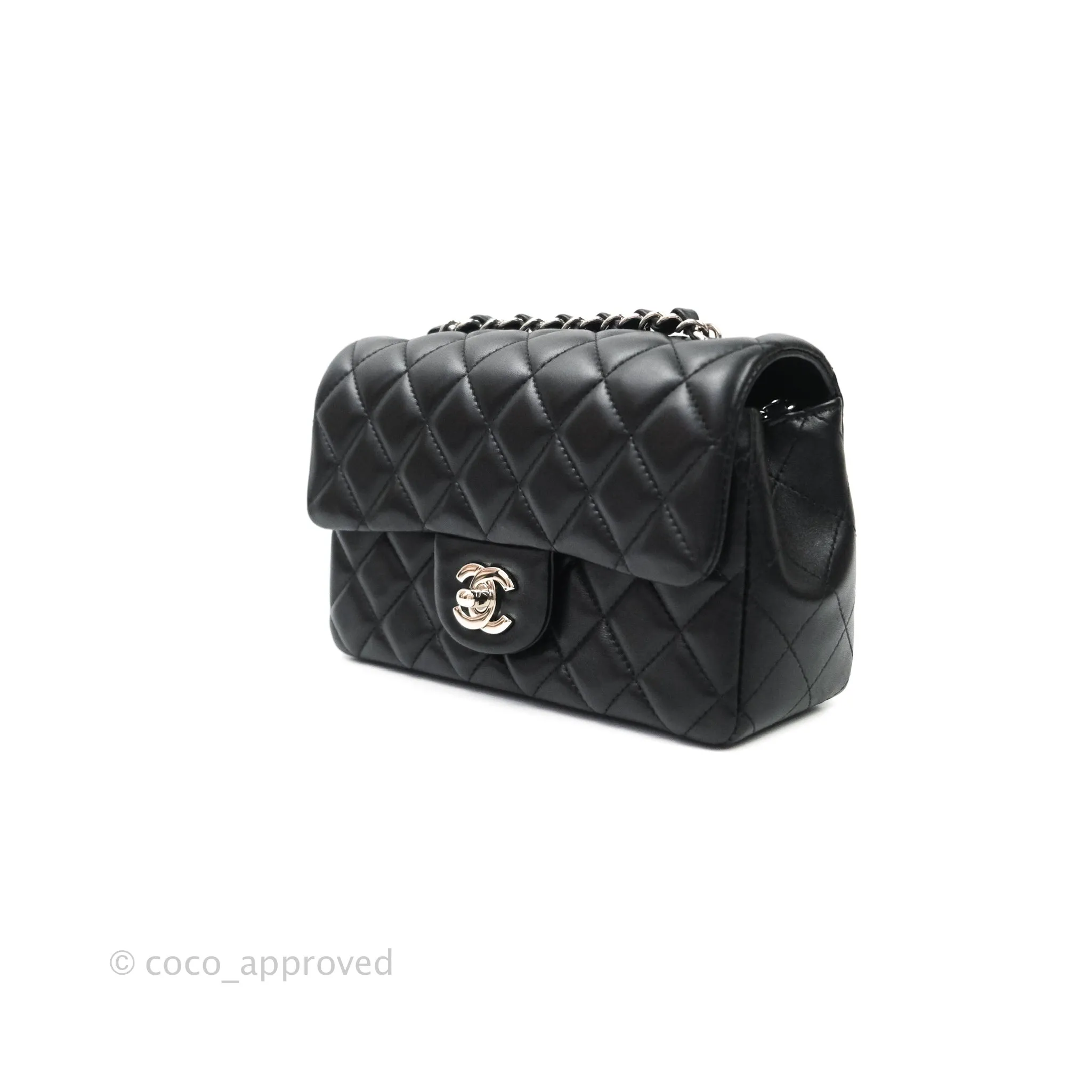 Chanel Quilted Mini Rectangular Black Lambskin Silver Hardware