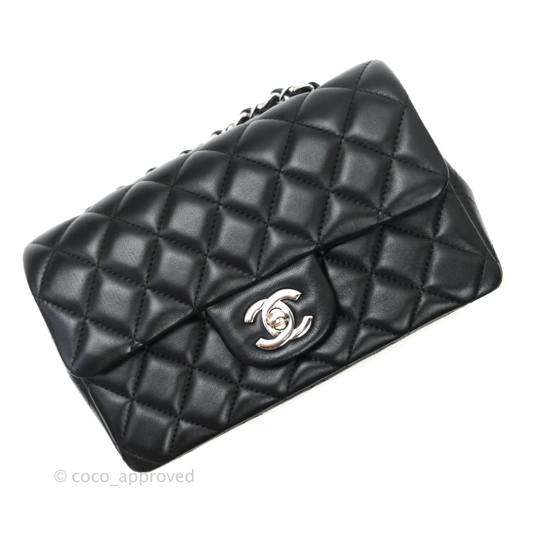 Chanel Quilted Mini Rectangular Black Lambskin Silver Hardware
