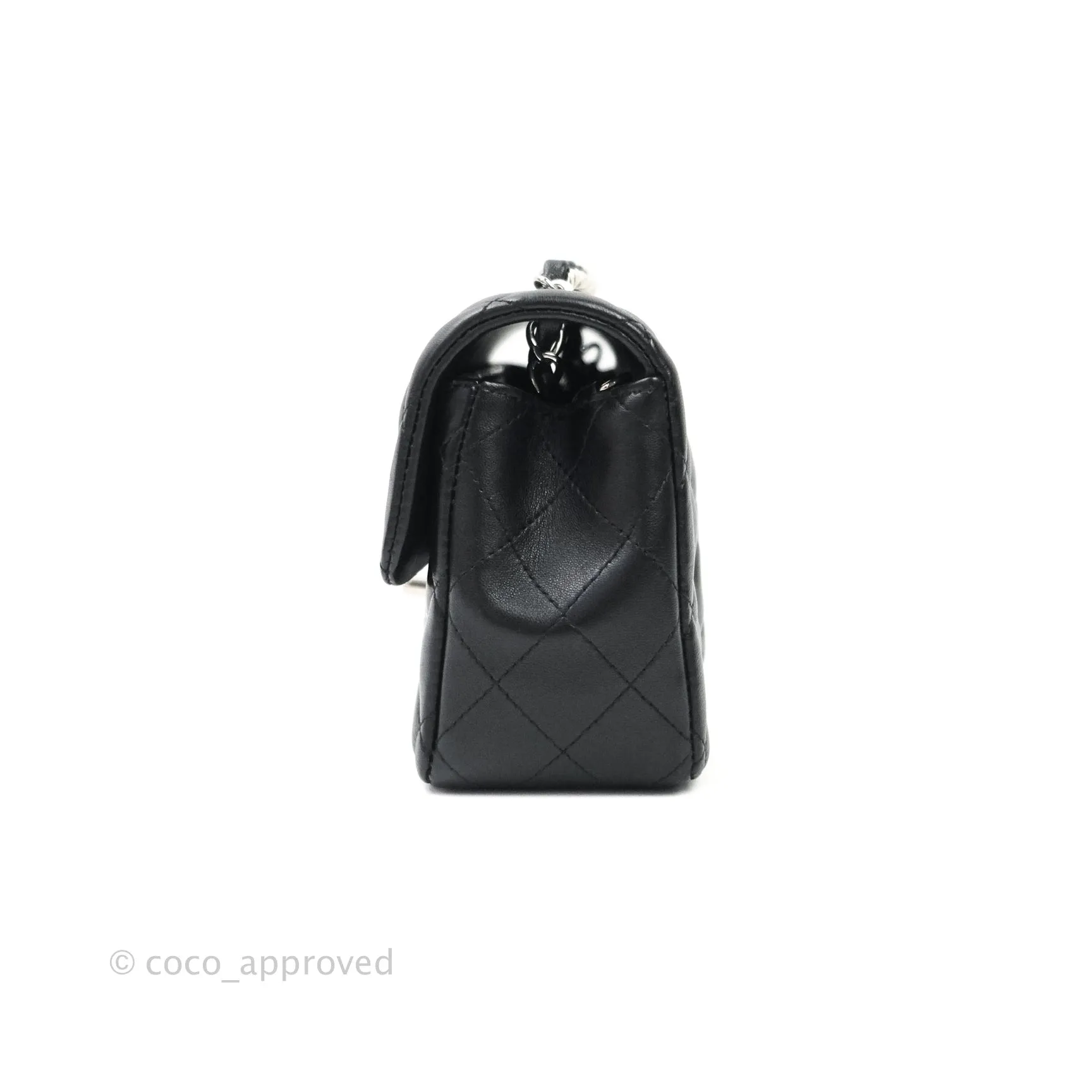 Chanel Quilted Mini Rectangular Black Lambskin Silver Hardware