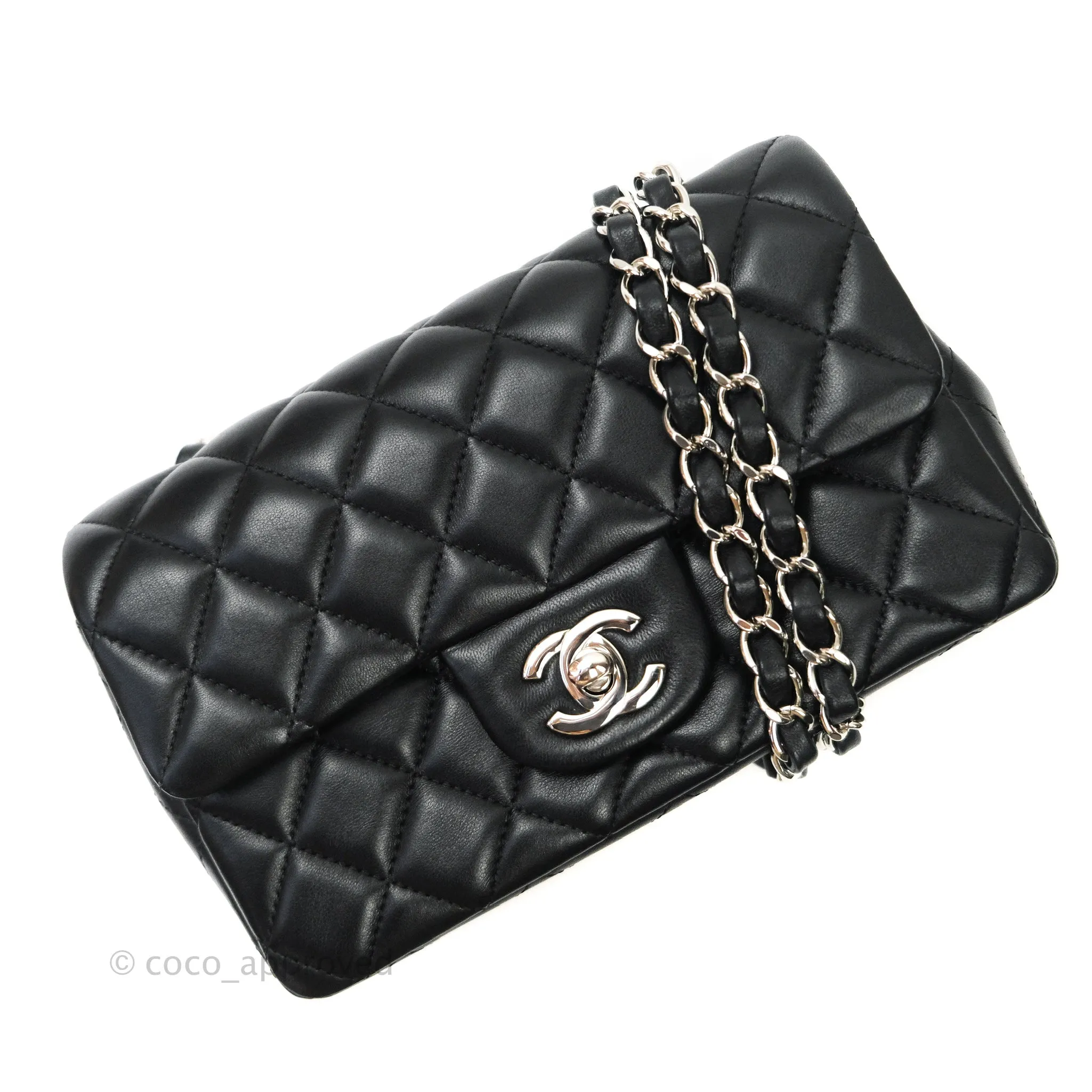 Chanel Quilted Mini Rectangular Black Lambskin Silver Hardware