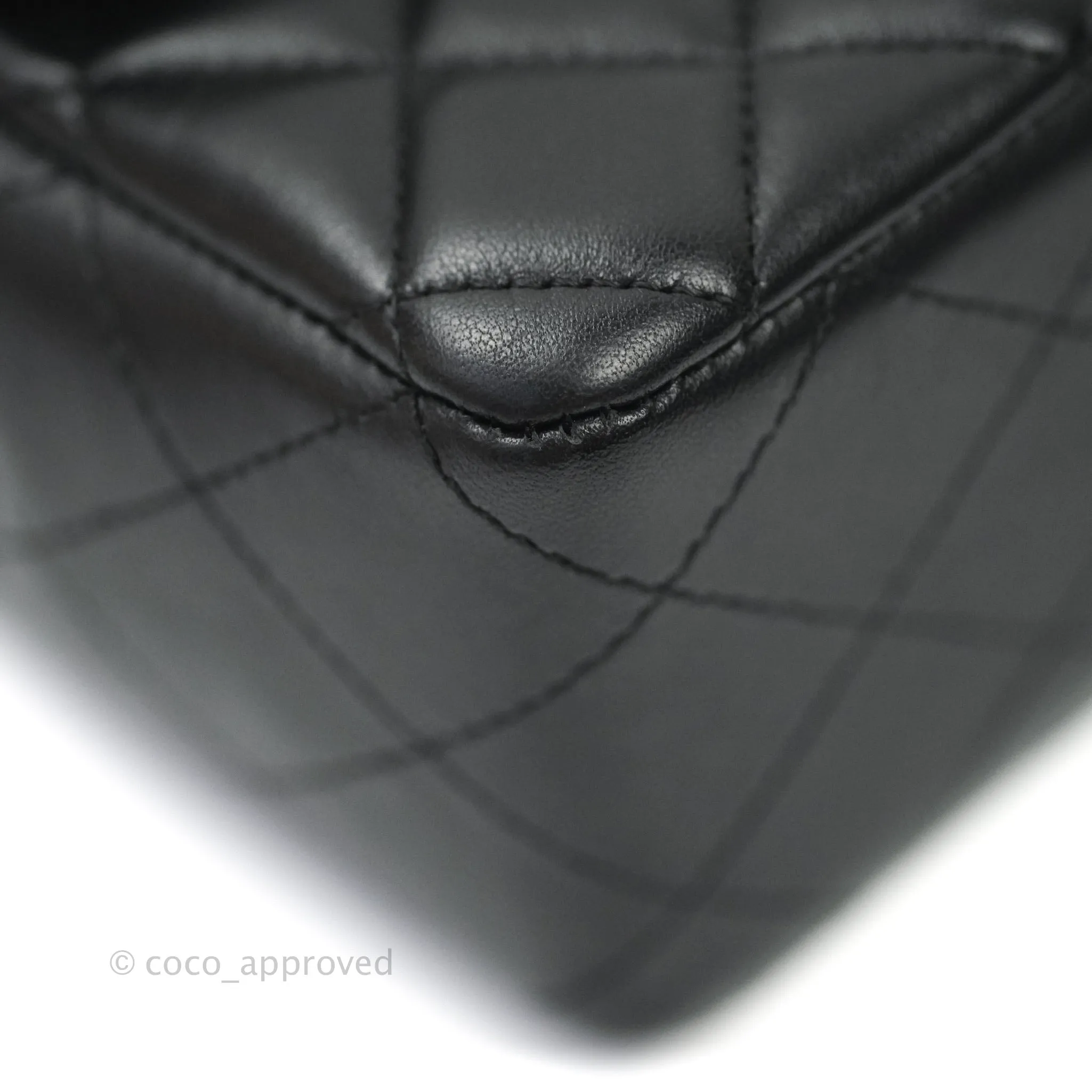 Chanel Quilted Mini Rectangular Black Lambskin Silver Hardware