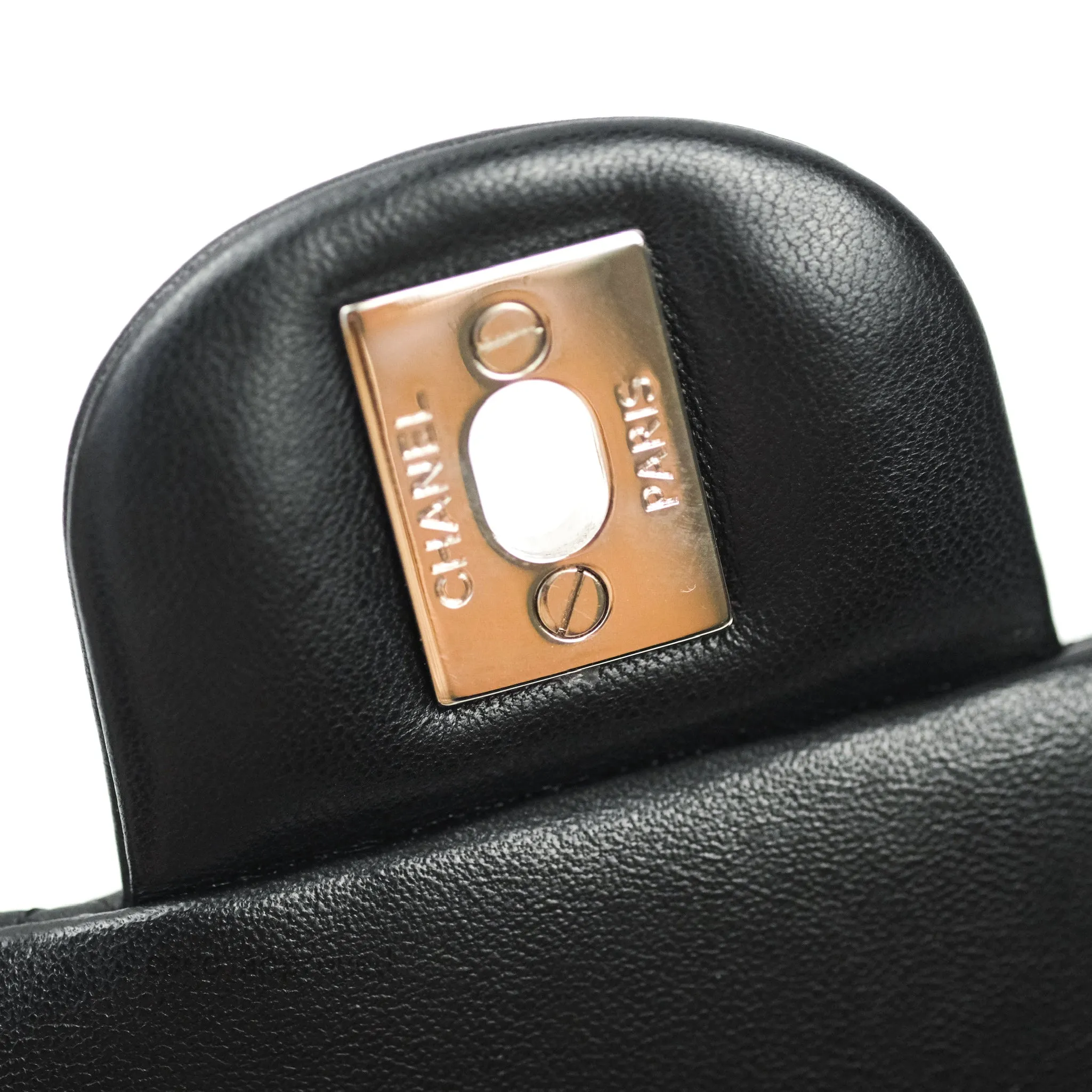 Chanel Quilted Mini Rectangular Black Lambskin Silver Hardware