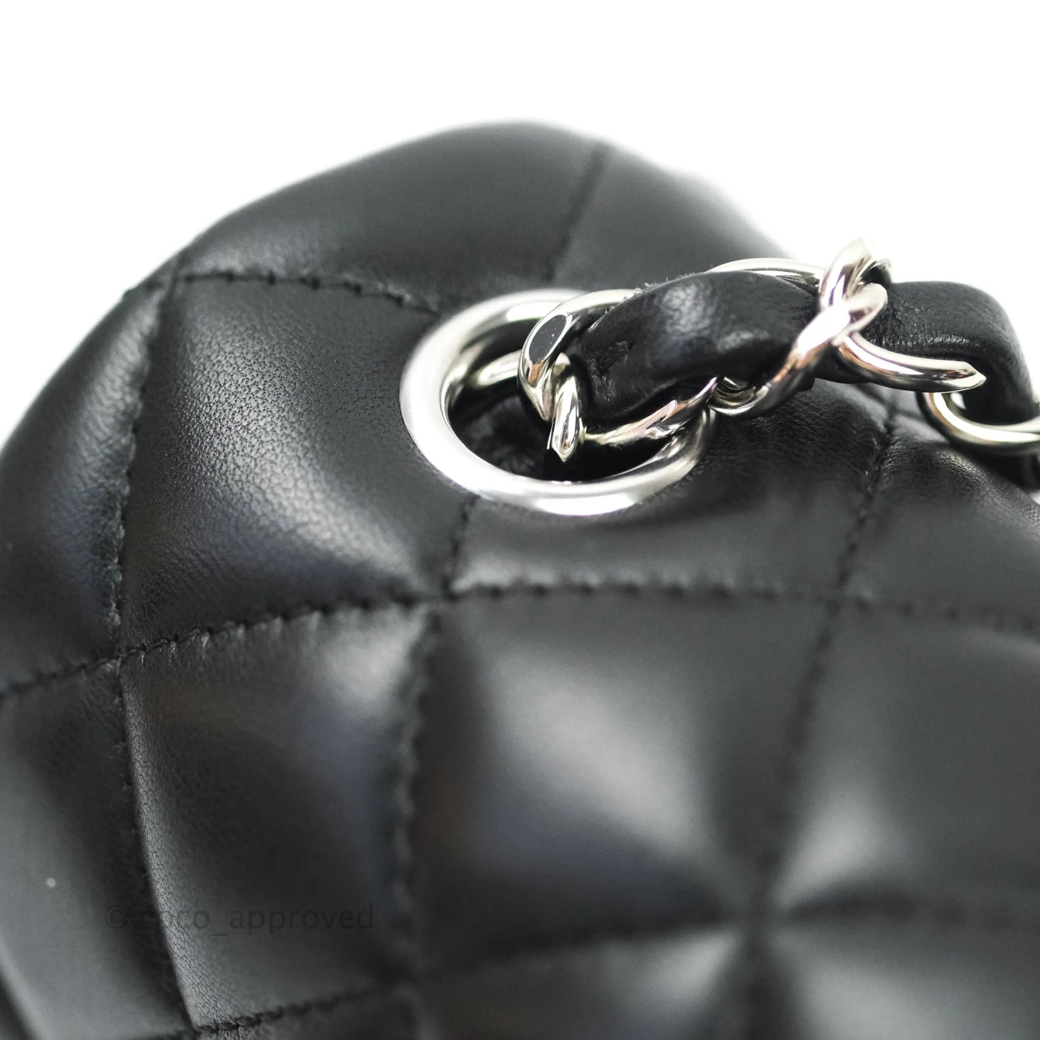 Chanel Quilted Mini Rectangular Black Lambskin Silver Hardware