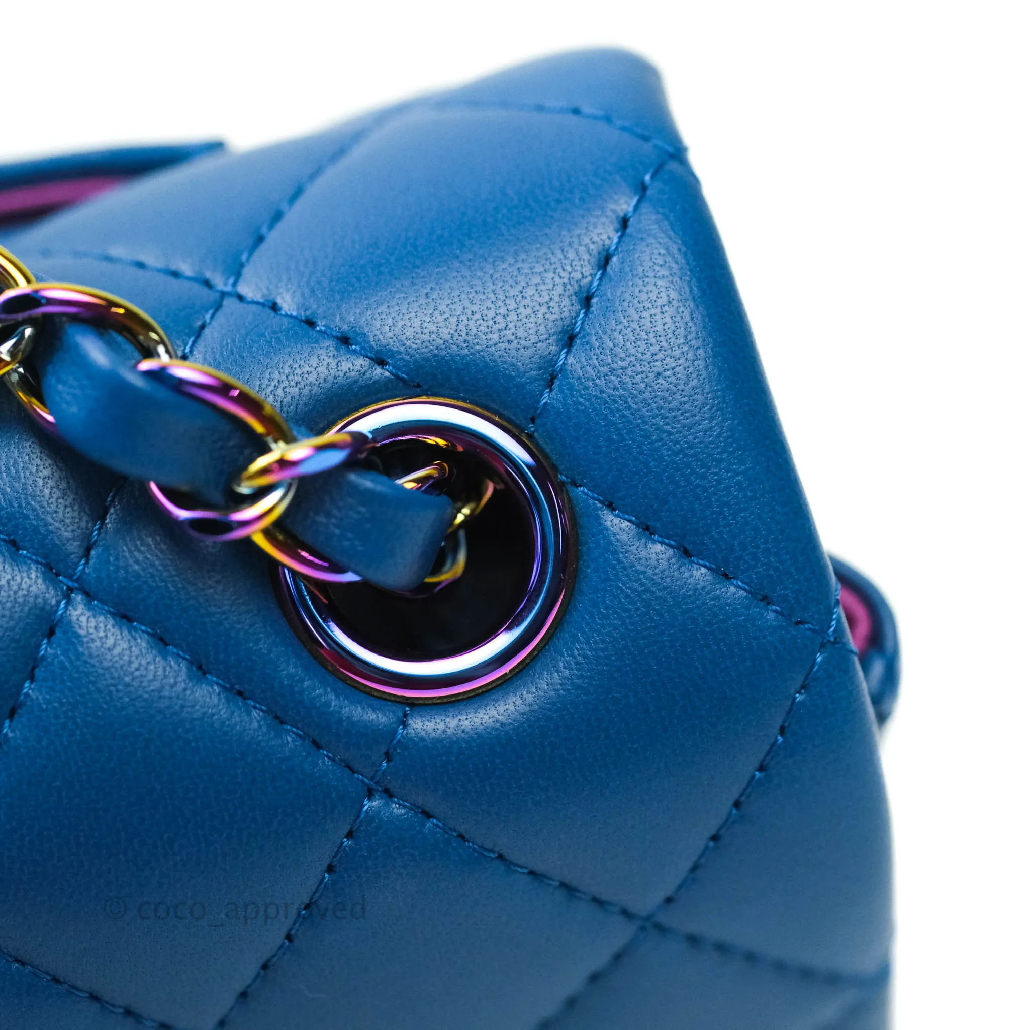 Chanel Quilted Mini Rectangular Flap Blue & Purple Lambskin Rainbow Hardware 21C
