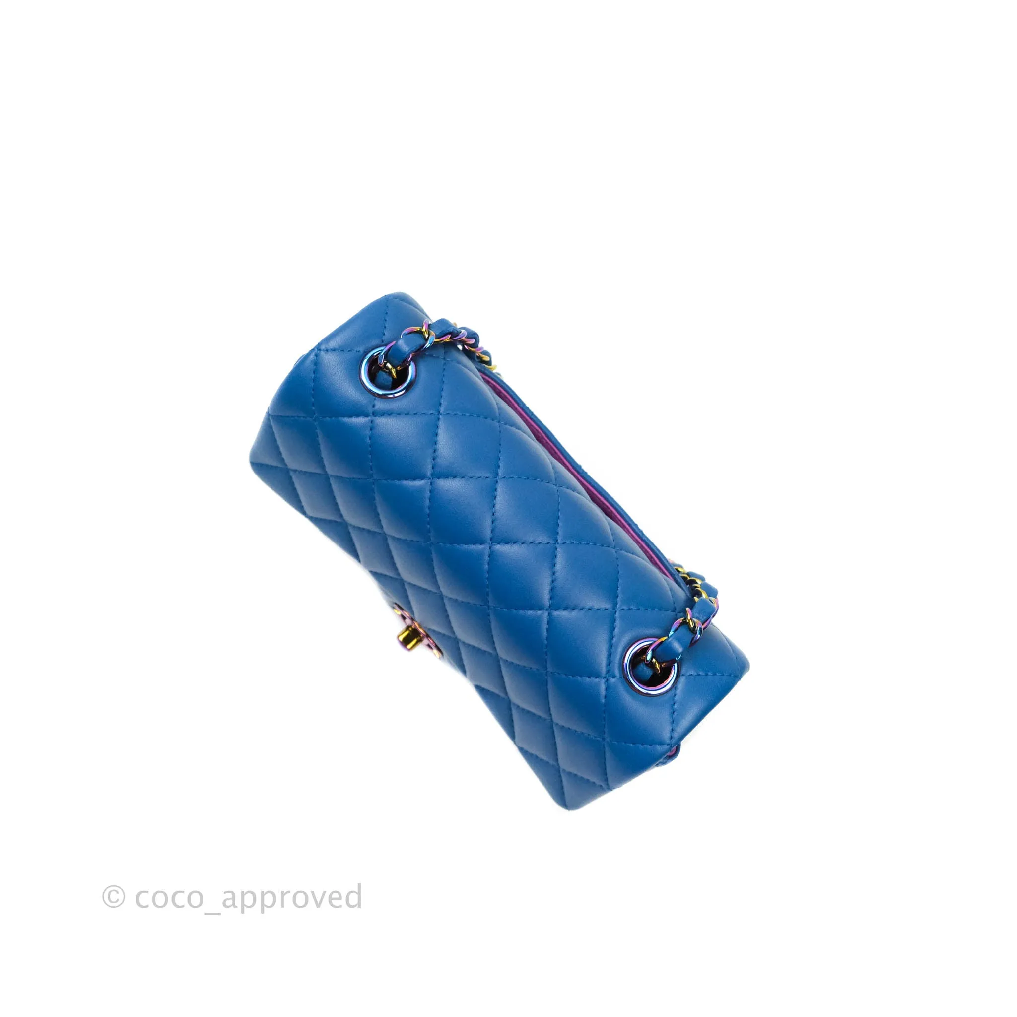 Chanel Quilted Mini Rectangular Flap Blue & Purple Lambskin Rainbow Hardware 21C