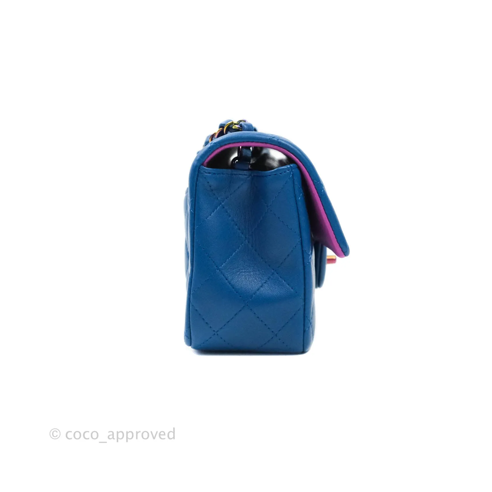 Chanel Quilted Mini Rectangular Flap Blue & Purple Lambskin Rainbow Hardware 21C