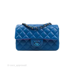 Chanel Quilted Mini Rectangular Flap Blue & Purple Lambskin Rainbow Hardware 21C