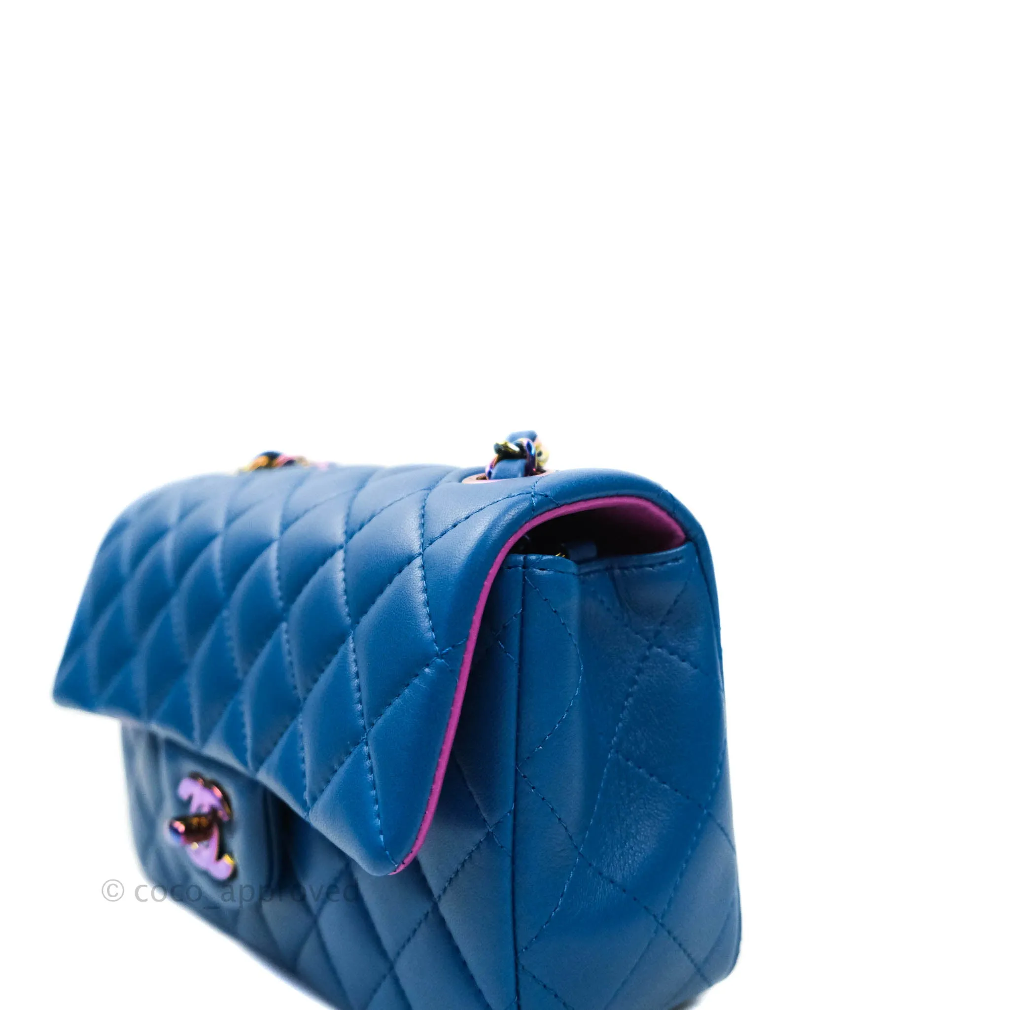 Chanel Quilted Mini Rectangular Flap Blue & Purple Lambskin Rainbow Hardware 21C