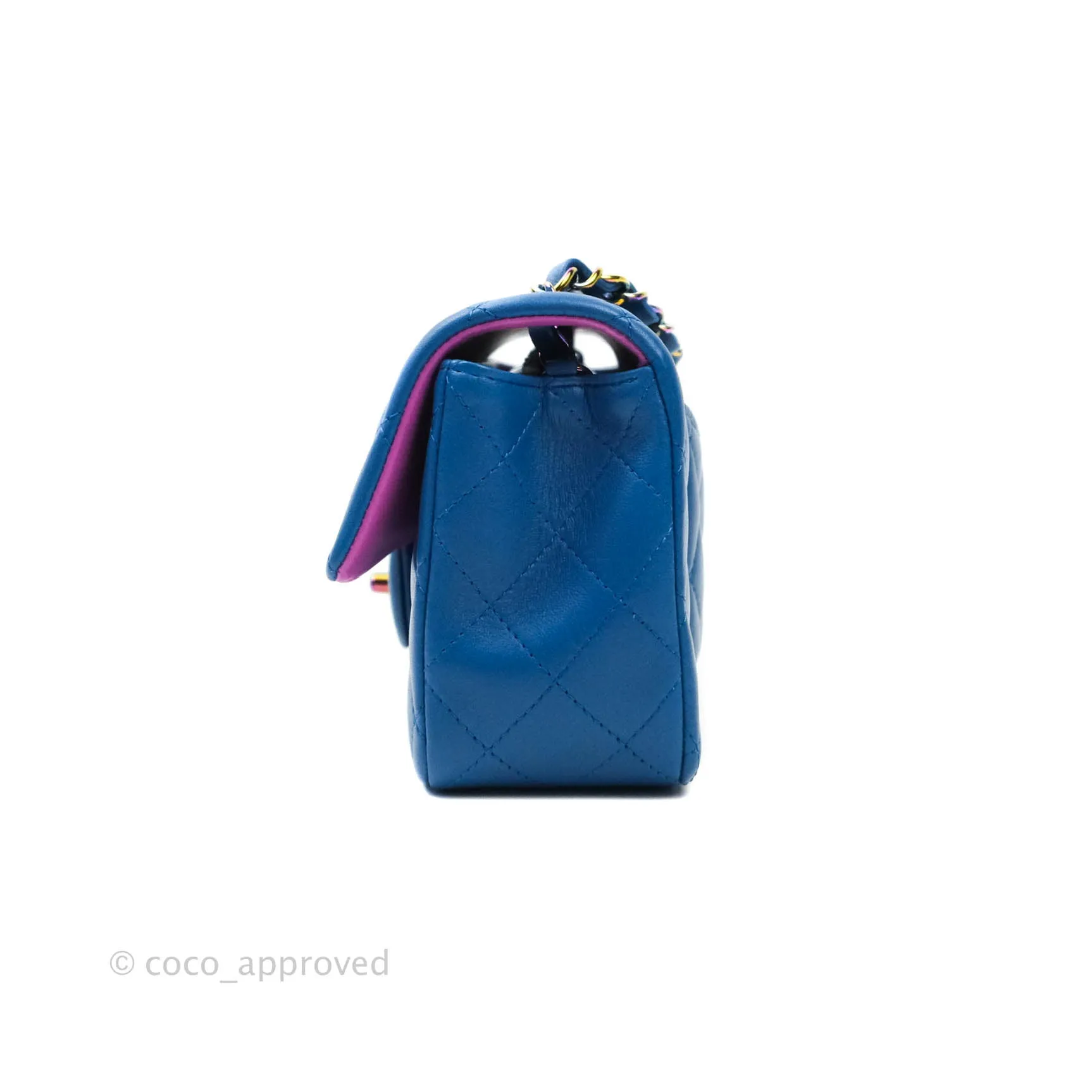 Chanel Quilted Mini Rectangular Flap Blue & Purple Lambskin Rainbow Hardware 21C