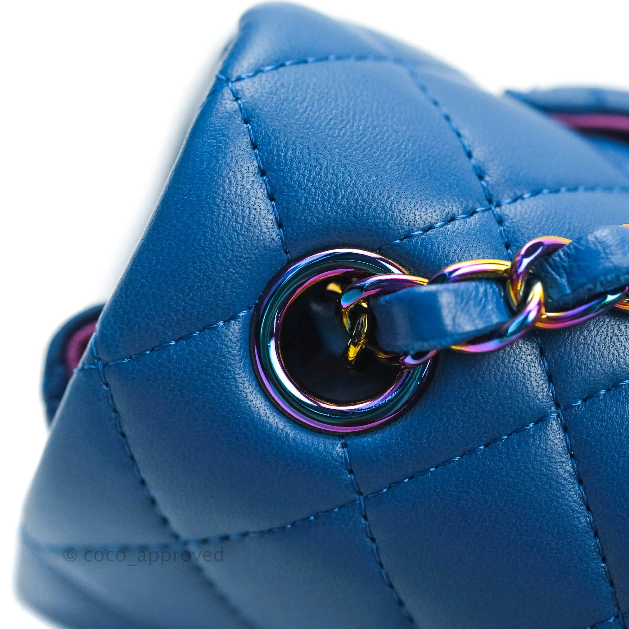 Chanel Quilted Mini Rectangular Flap Blue & Purple Lambskin Rainbow Hardware 21C