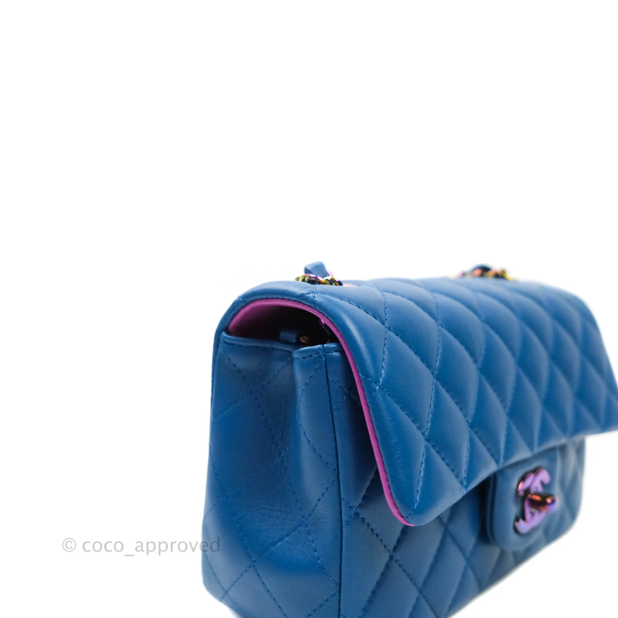 Chanel Quilted Mini Rectangular Flap Blue & Purple Lambskin Rainbow Hardware 21C