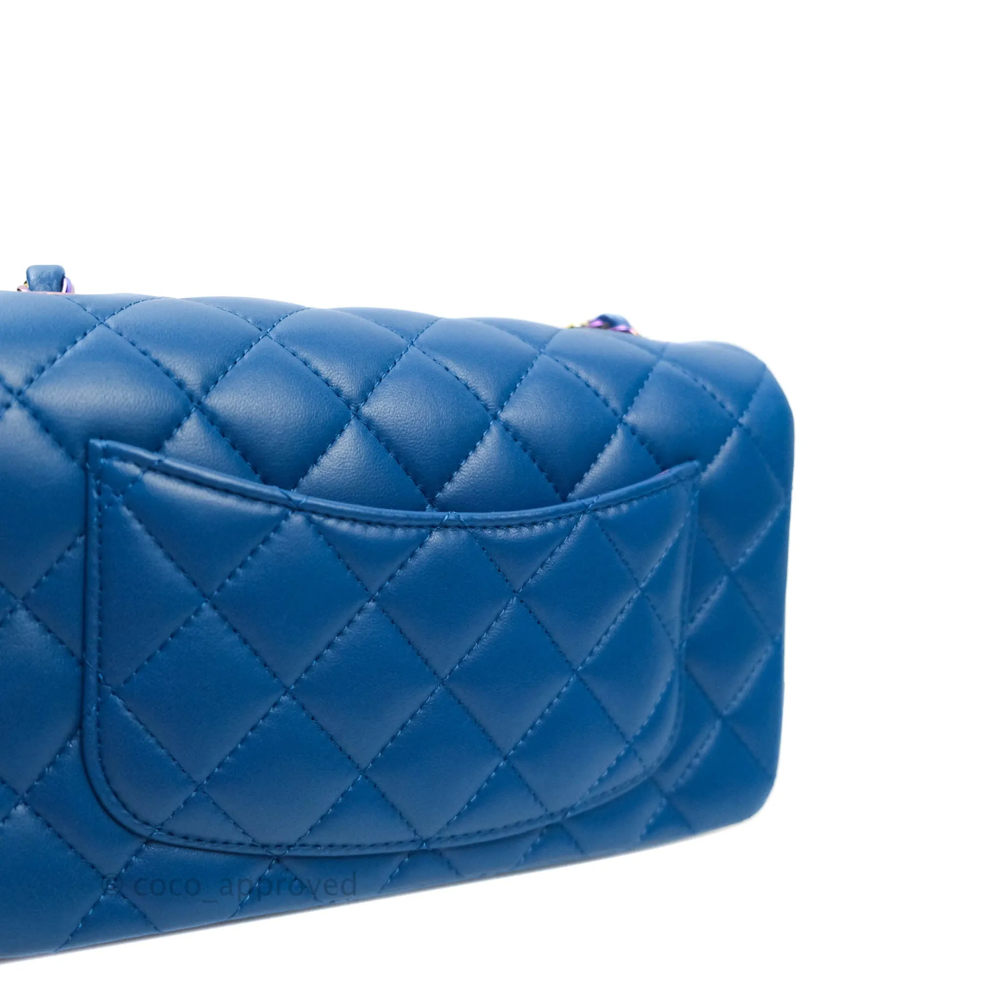 Chanel Quilted Mini Rectangular Flap Blue & Purple Lambskin Rainbow Hardware 21C