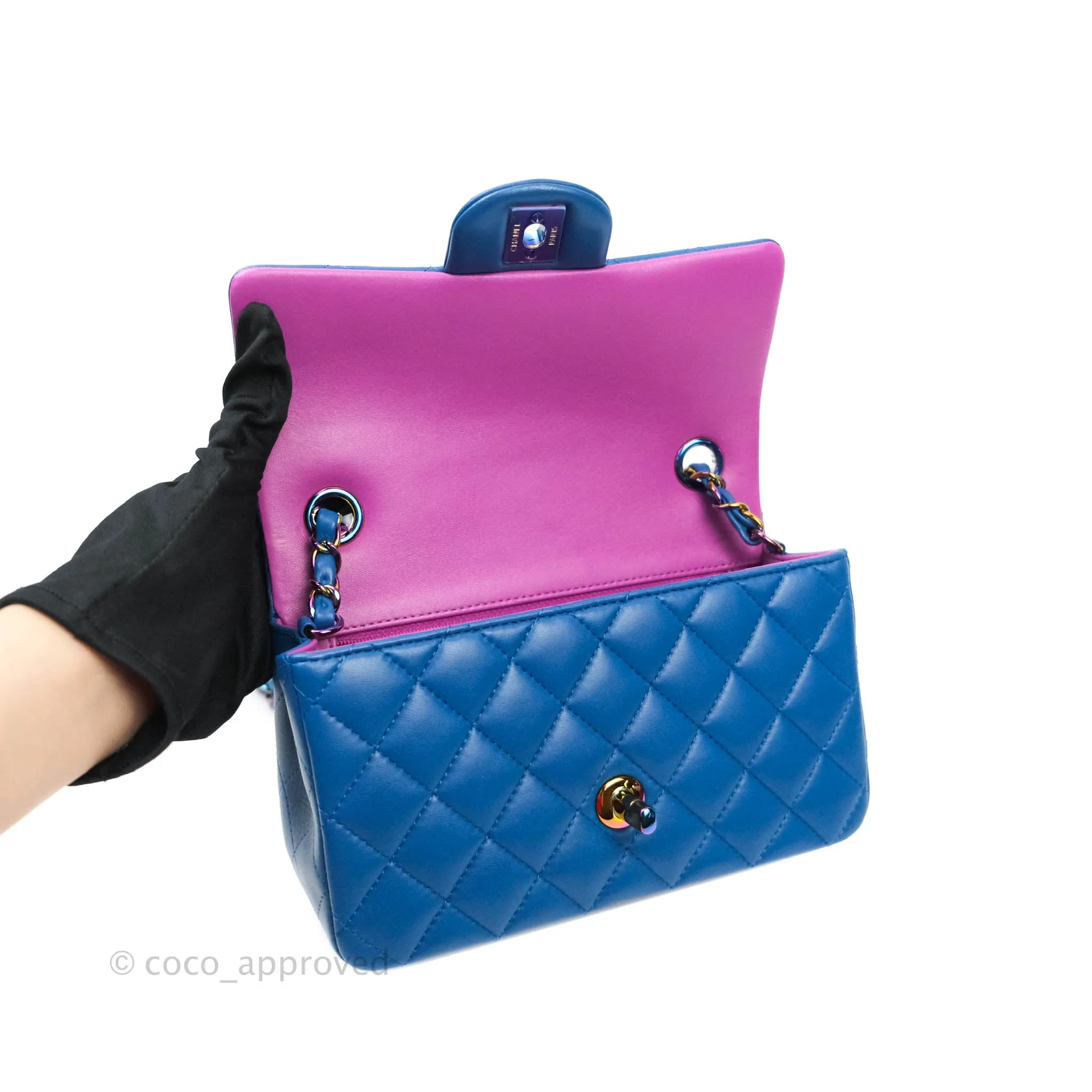 Chanel Quilted Mini Rectangular Flap Blue & Purple Lambskin Rainbow Hardware 21C