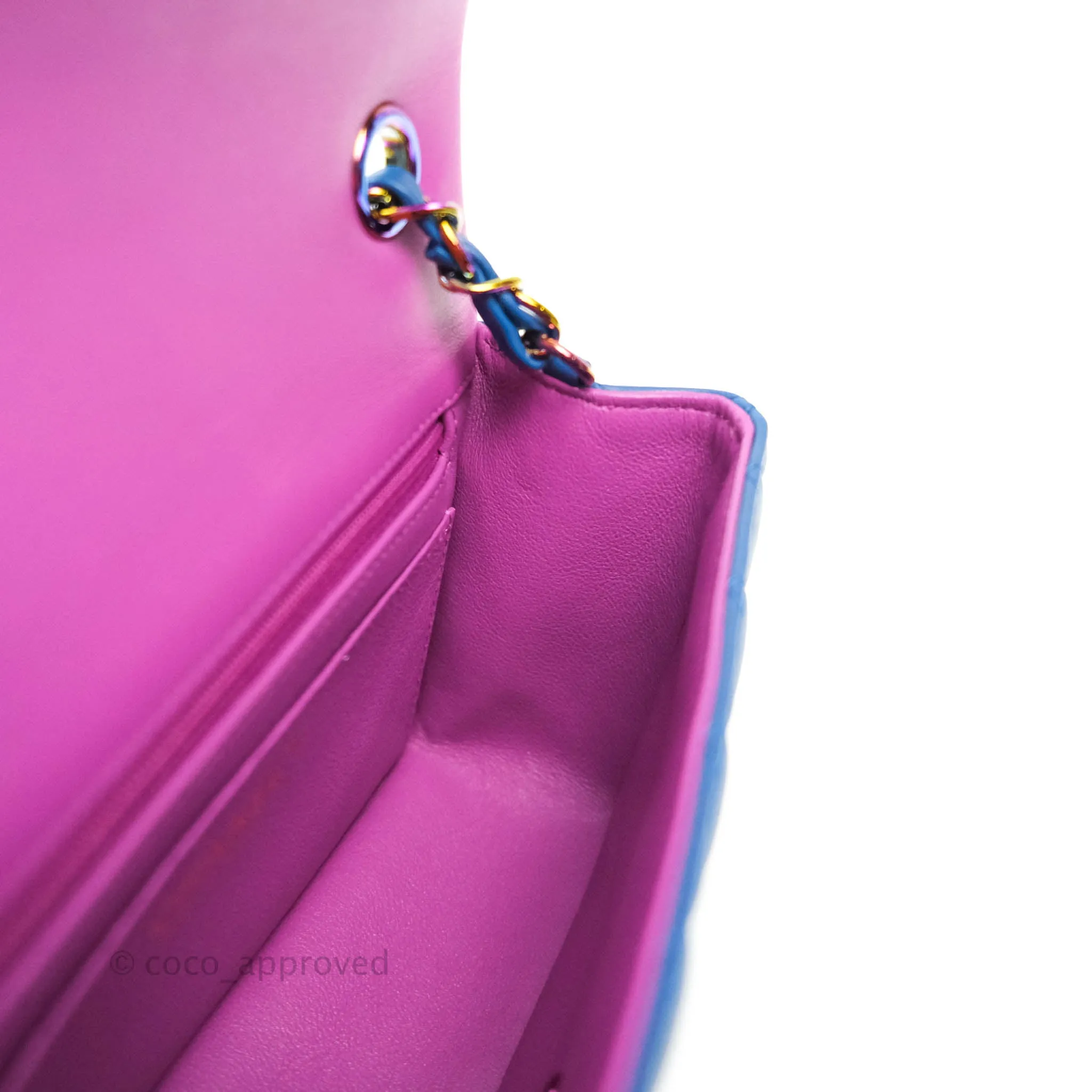 Chanel Quilted Mini Rectangular Flap Blue & Purple Lambskin Rainbow Hardware 21C