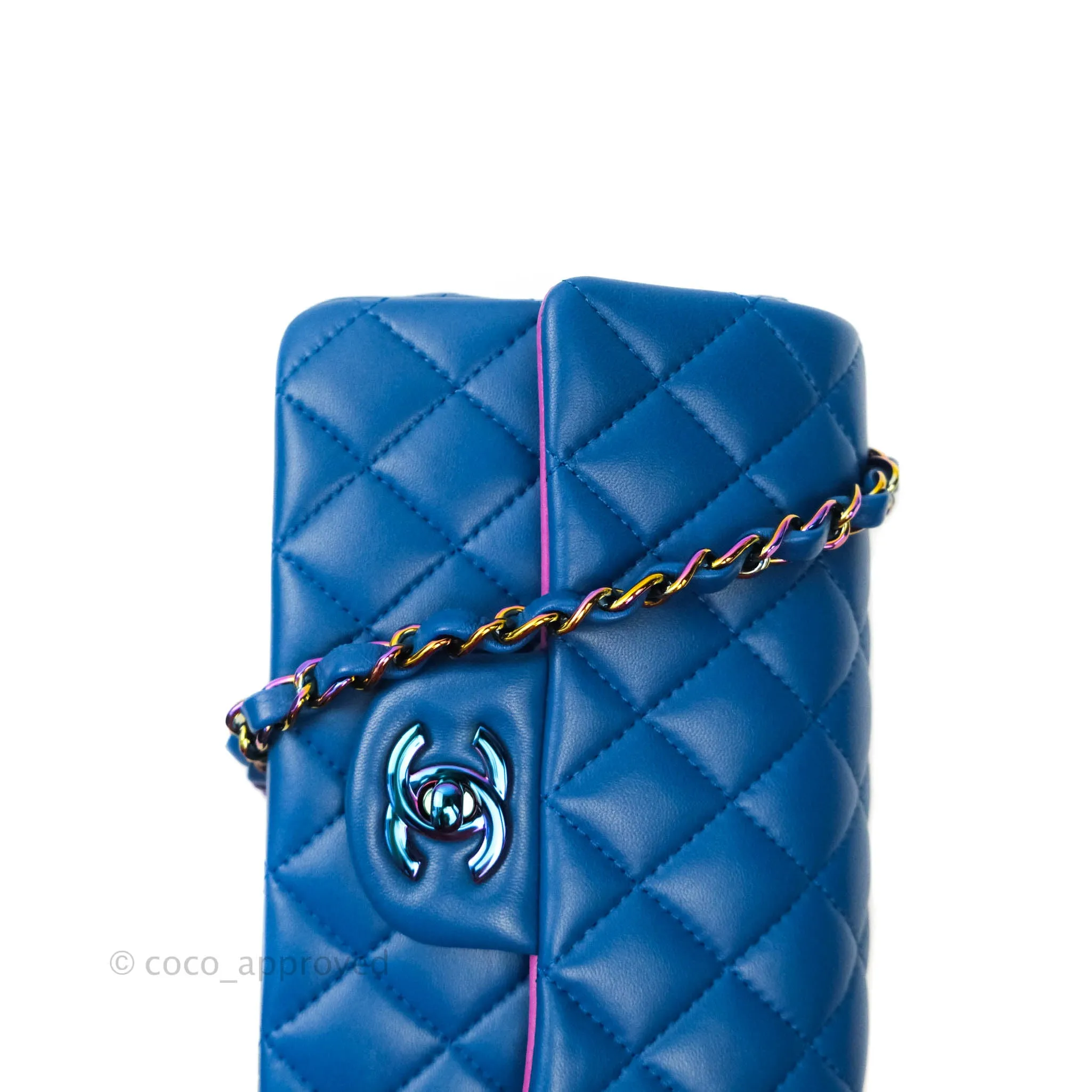Chanel Quilted Mini Rectangular Flap Blue & Purple Lambskin Rainbow Hardware 21C