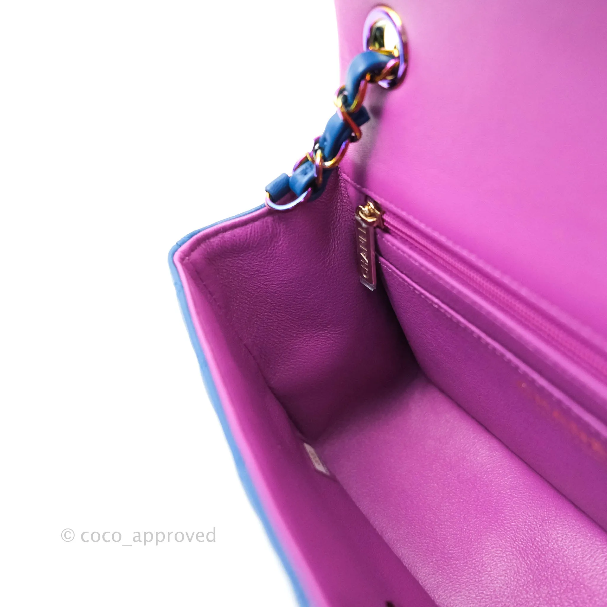 Chanel Quilted Mini Rectangular Flap Blue & Purple Lambskin Rainbow Hardware 21C